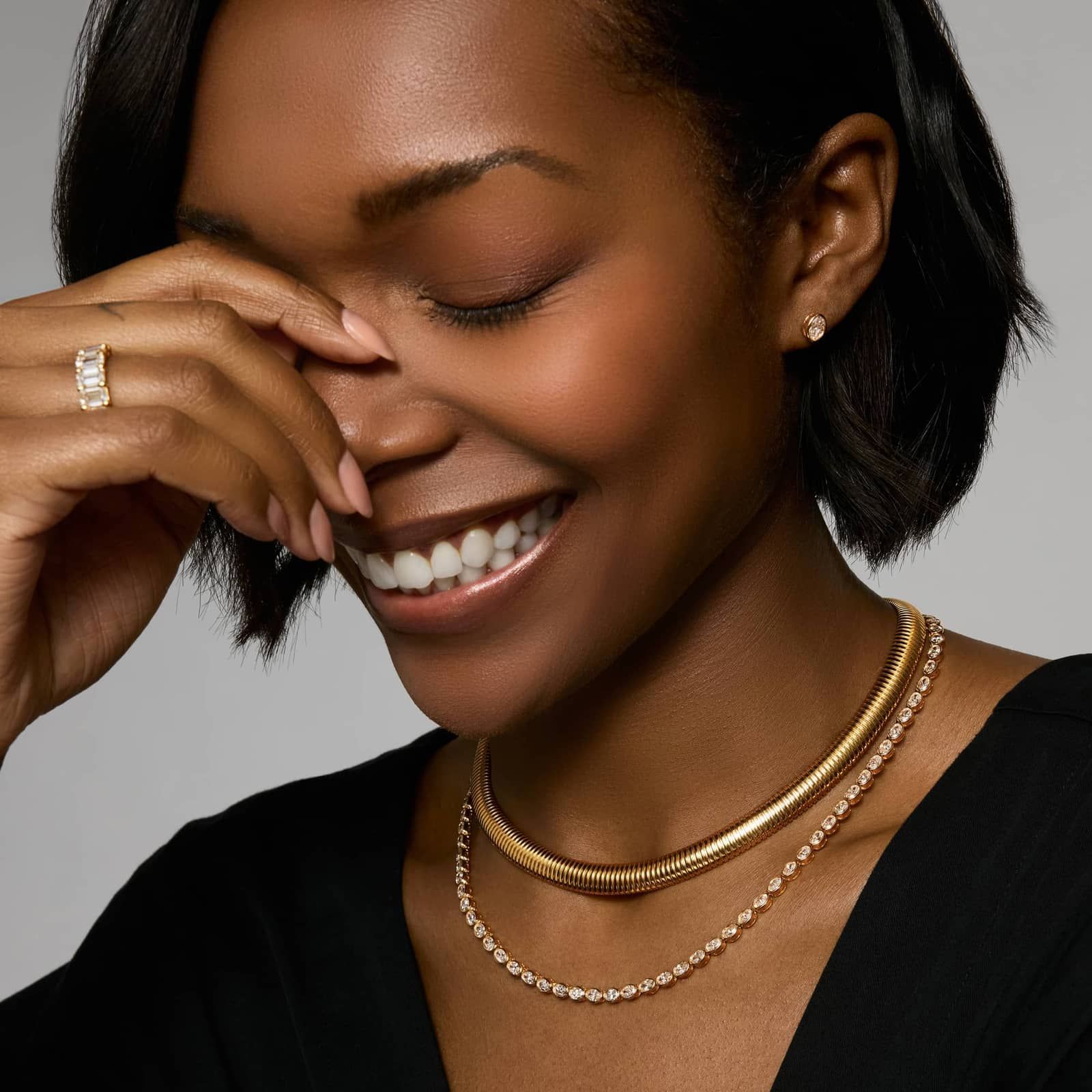 East-West Bezel Tennis Necklace With 15 CTW Oval Cut Diamonds in 14K Yellow Gold