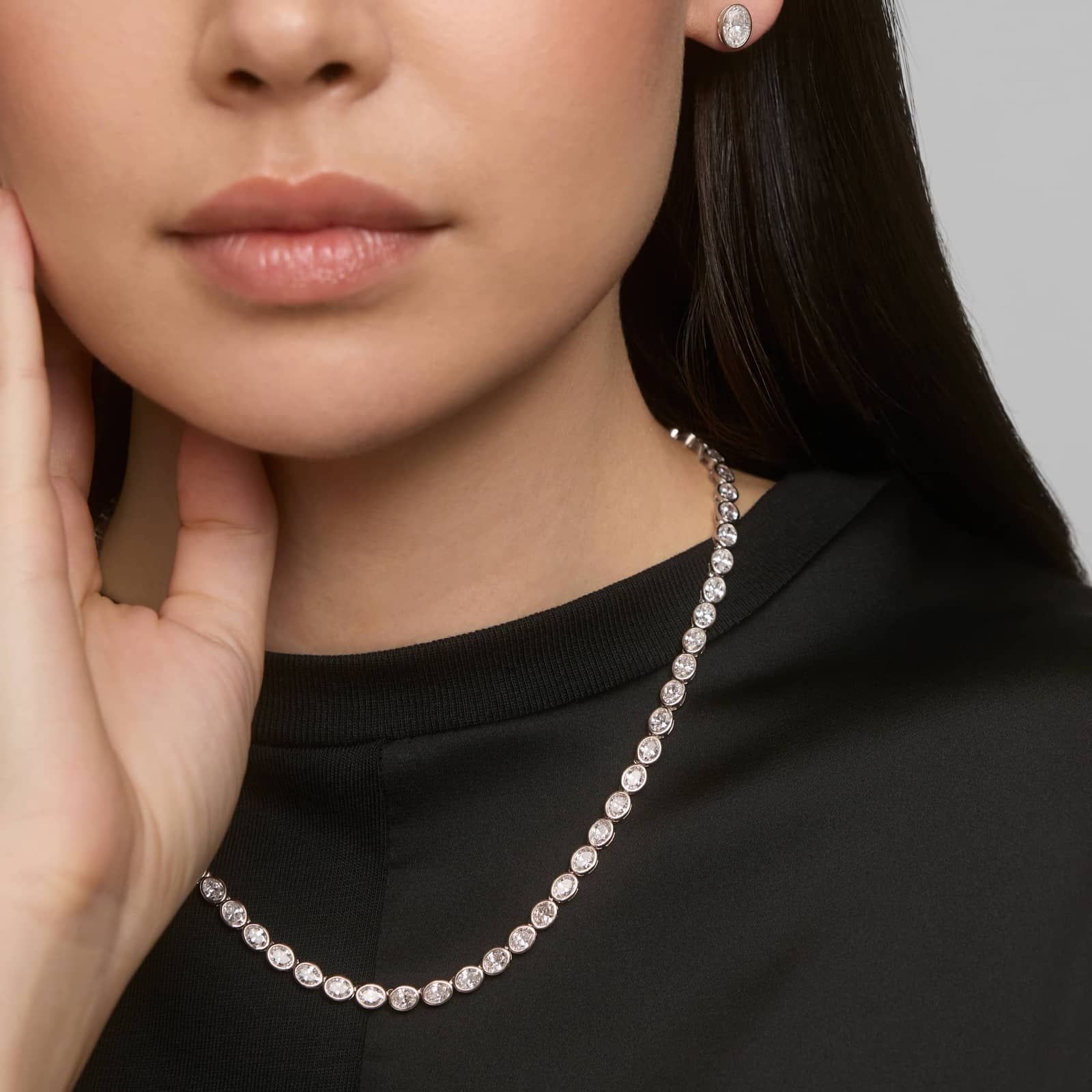 East-West Bezel Tennis Necklace With 20 CTW Oval Cut Diamonds in 14K White Gold