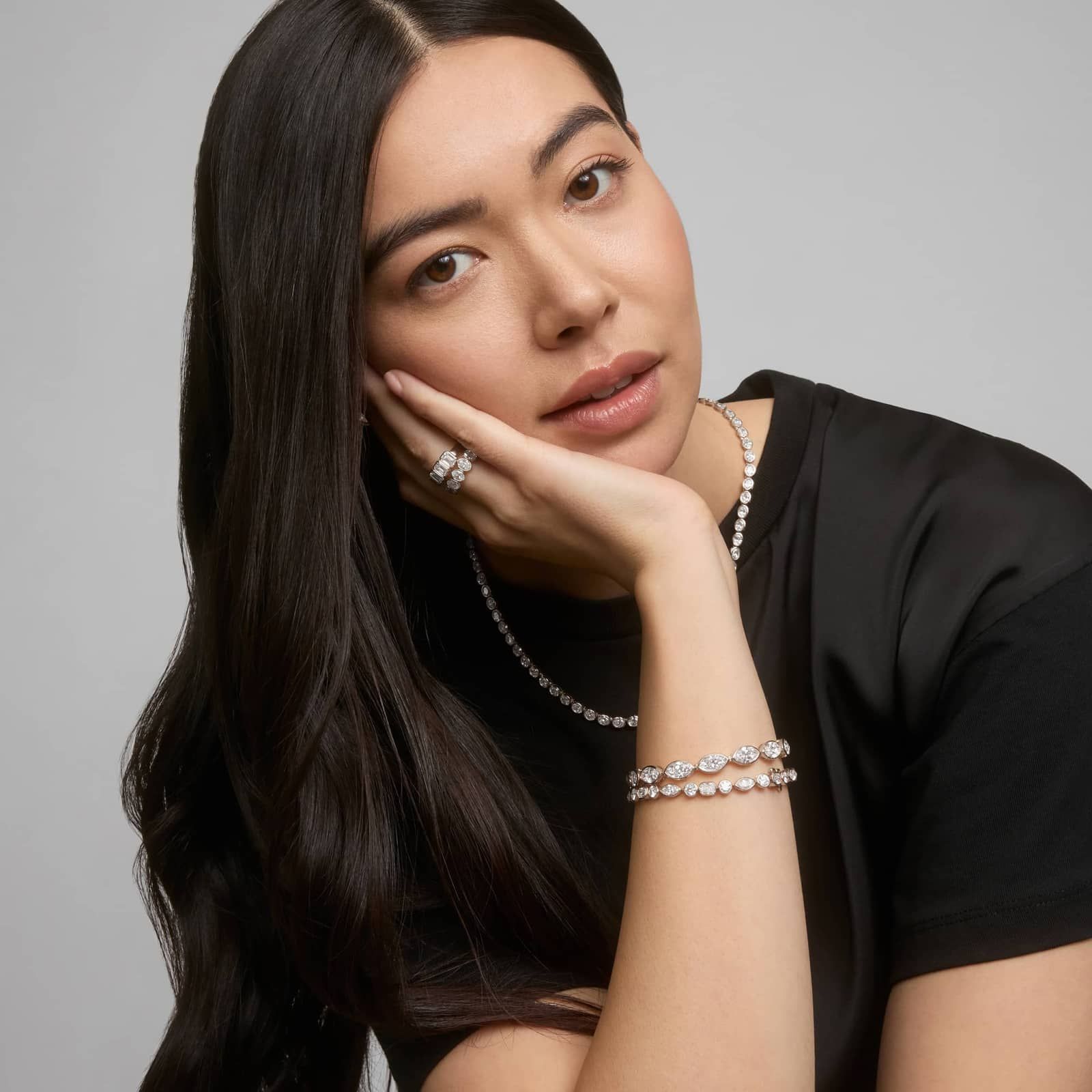 East-West Bezel Tennis Necklace With 20 CTW Oval Cut Diamonds in 14K White Gold