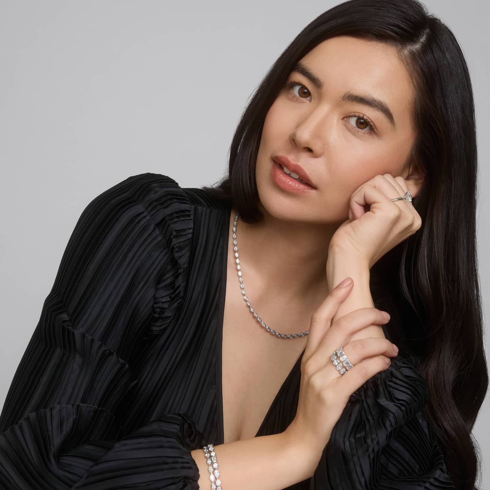 East-West Bezel Tennis Necklace With 10 CTW Marquise Cut Diamonds in Platinum