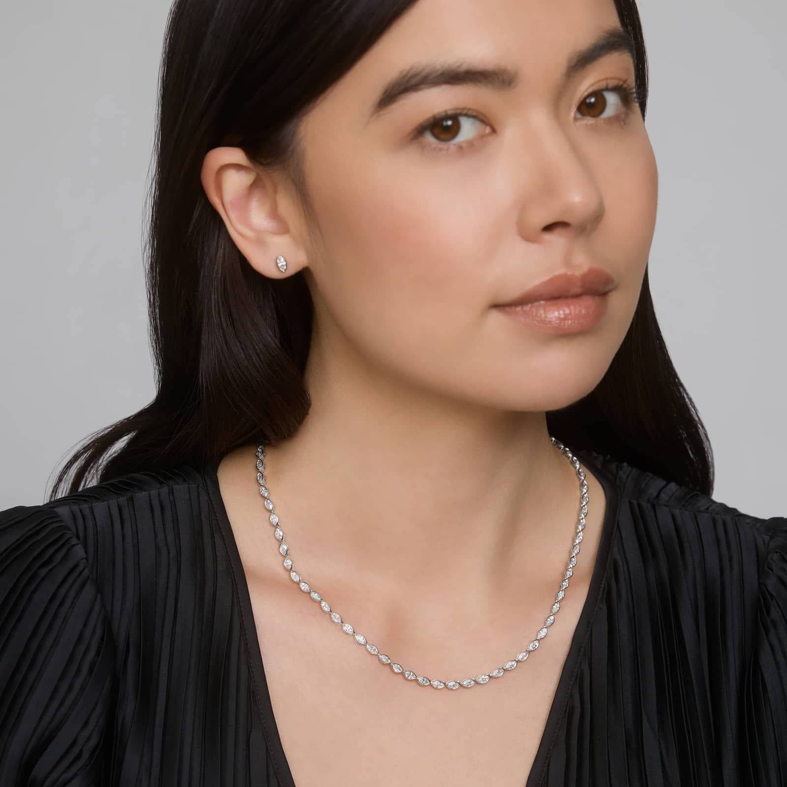 East-West Bezel Tennis Necklace With 10 CTW Marquise Cut Diamonds in Platinum