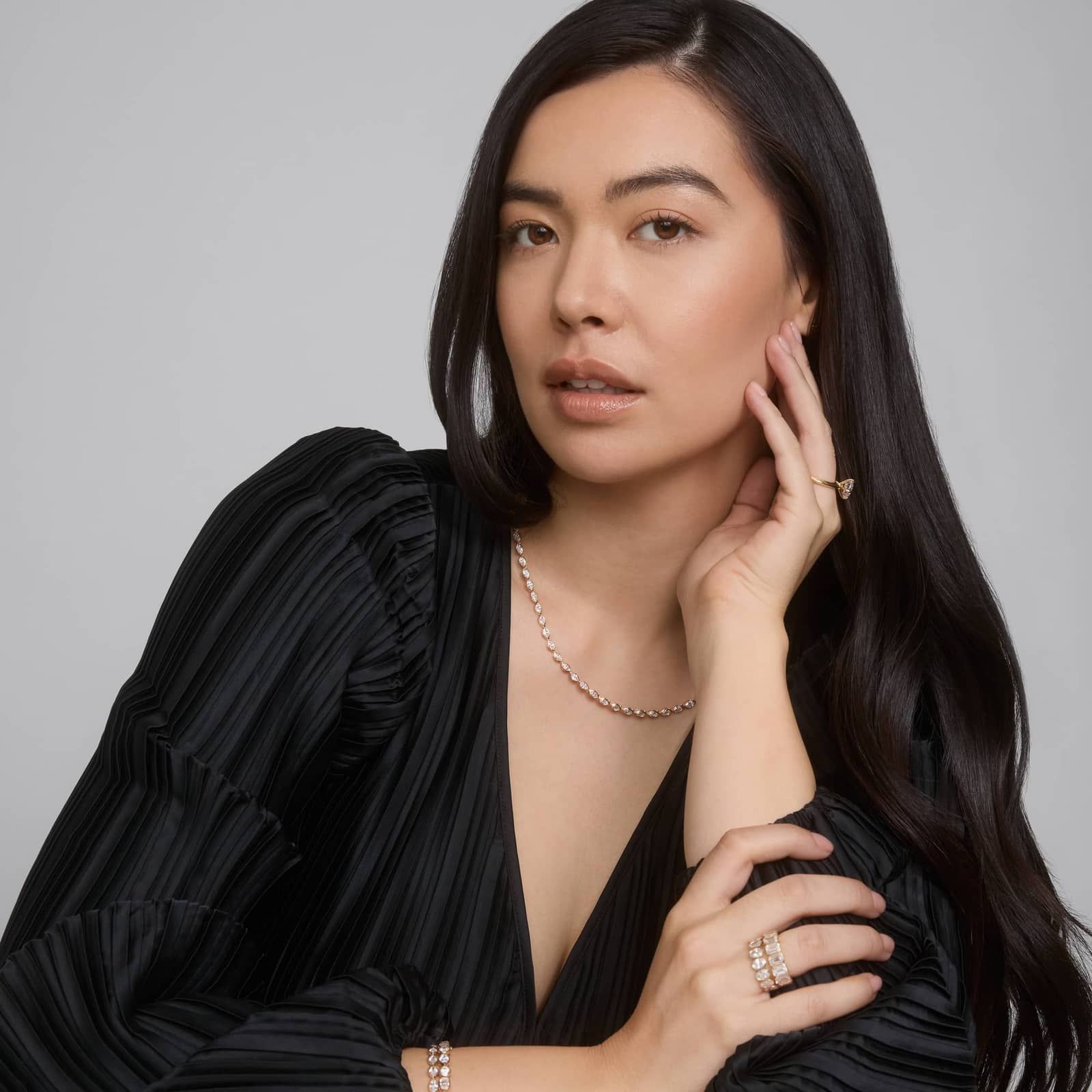 East-West Bezel Tennis Necklace With 10 CTW Marquise Cut Lab-Grown Diamonds in 14K Yellow Gold