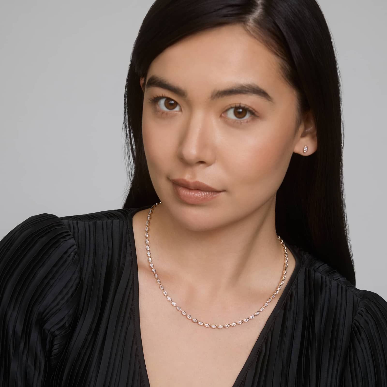 East-West Bezel Tennis Necklace With 10 CTW Marquise Cut Lab-Grown Diamonds in 14K Yellow Gold