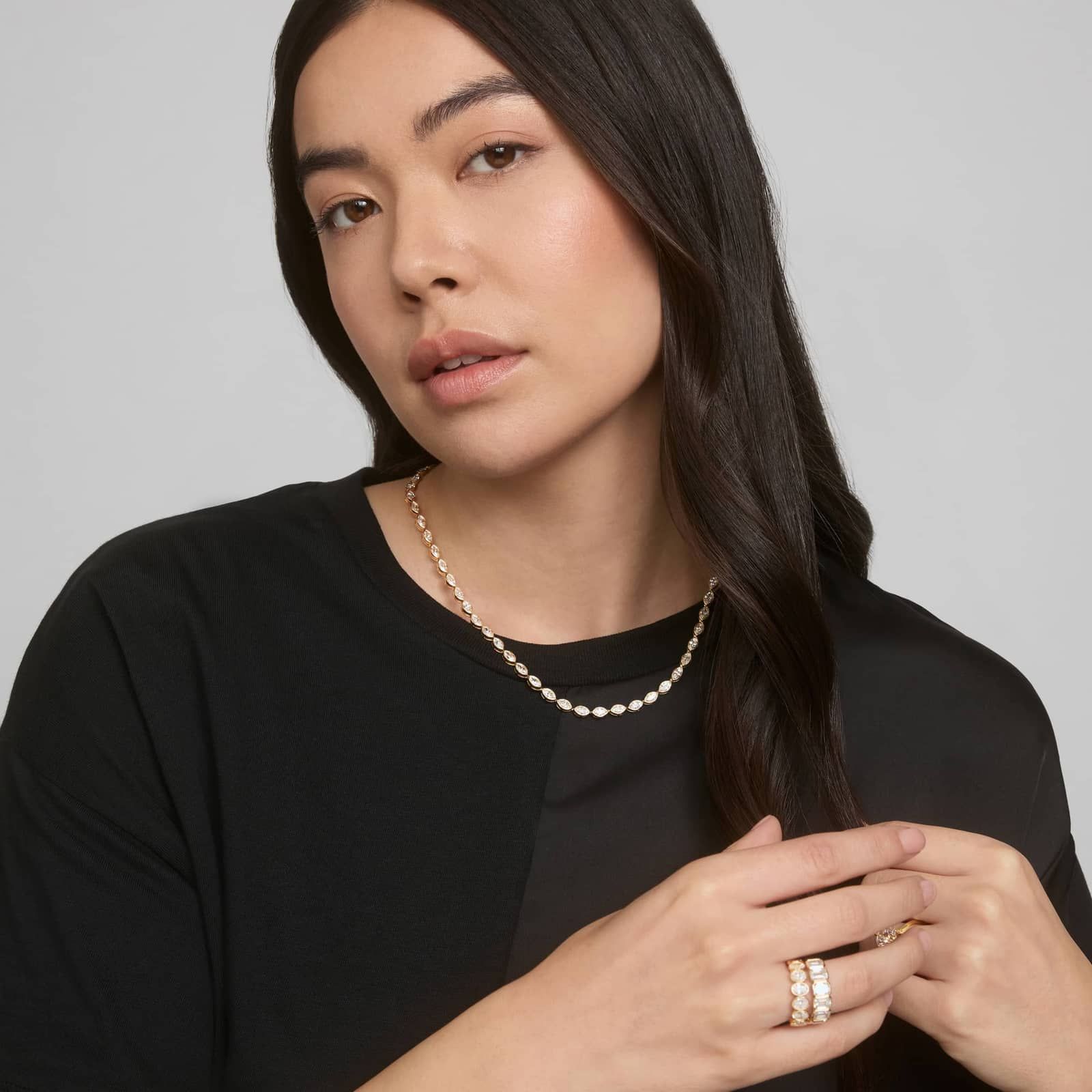 East-West Bezel Tennis Necklace With 15 CTW Marquise Cut Diamonds in 14K Yellow Gold