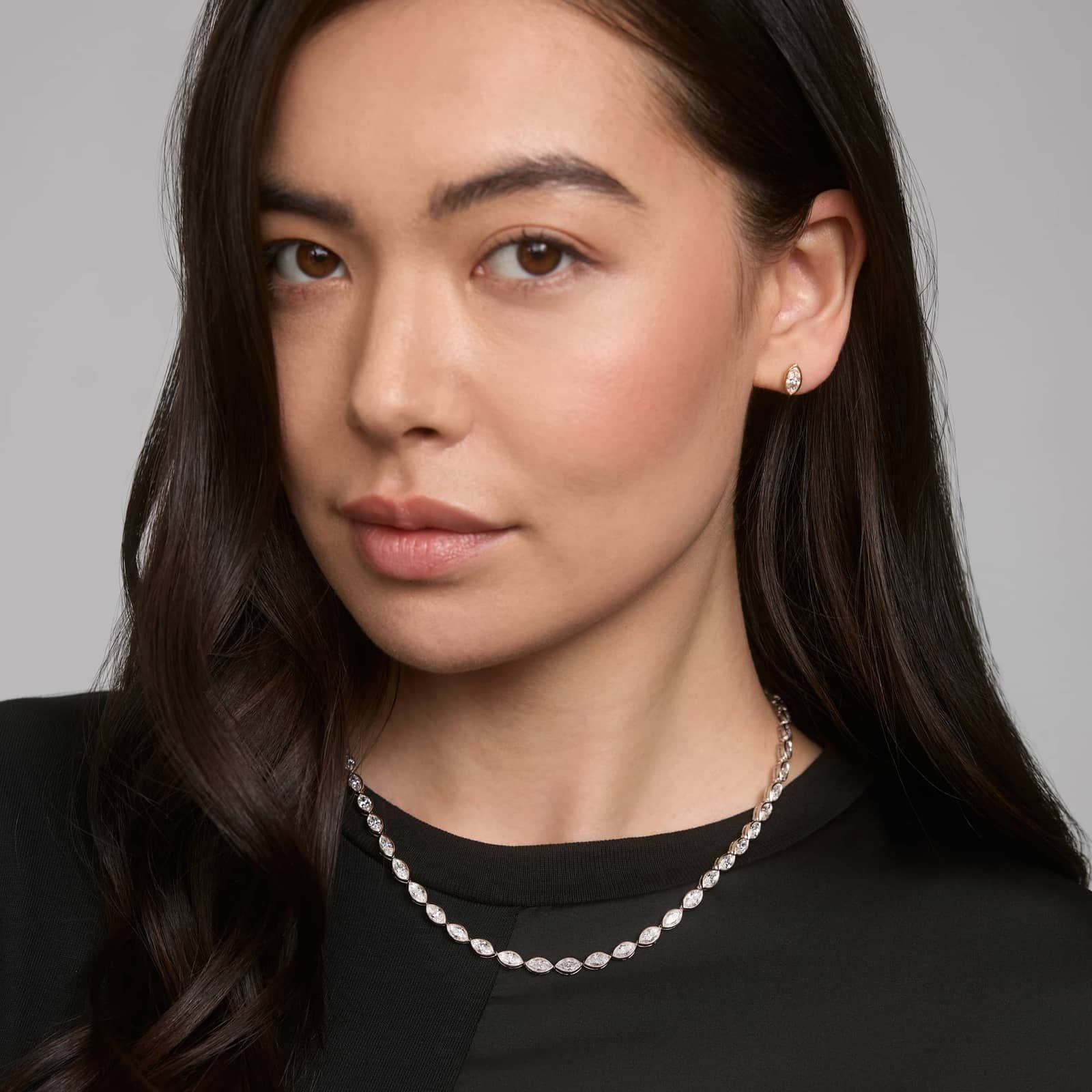 East-West Bezel Tennis Necklace With 20 CTW Marquise Cut Diamonds in Platinum