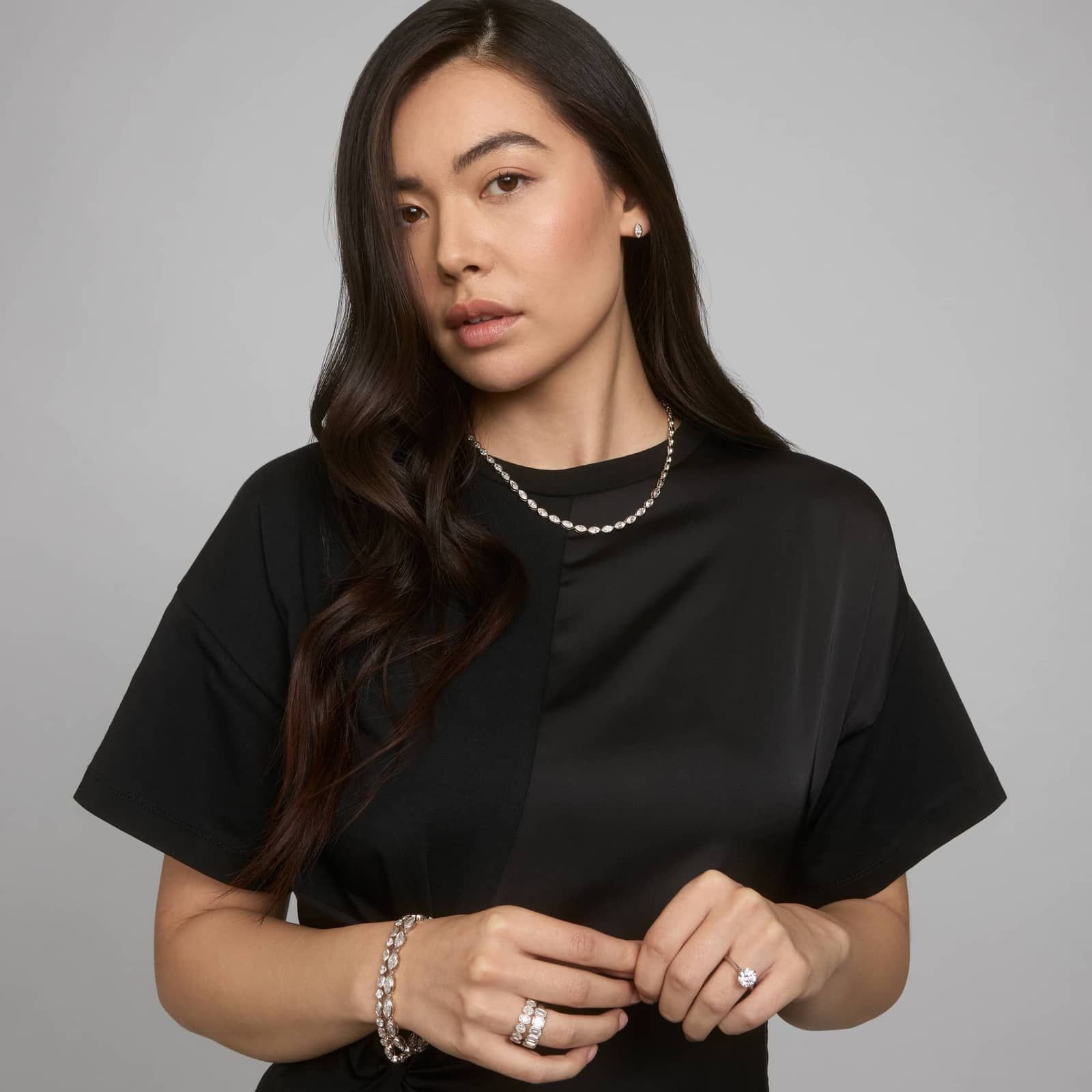 East-West Bezel Tennis Necklace With 20 CTW Marquise Cut Diamonds in Platinum