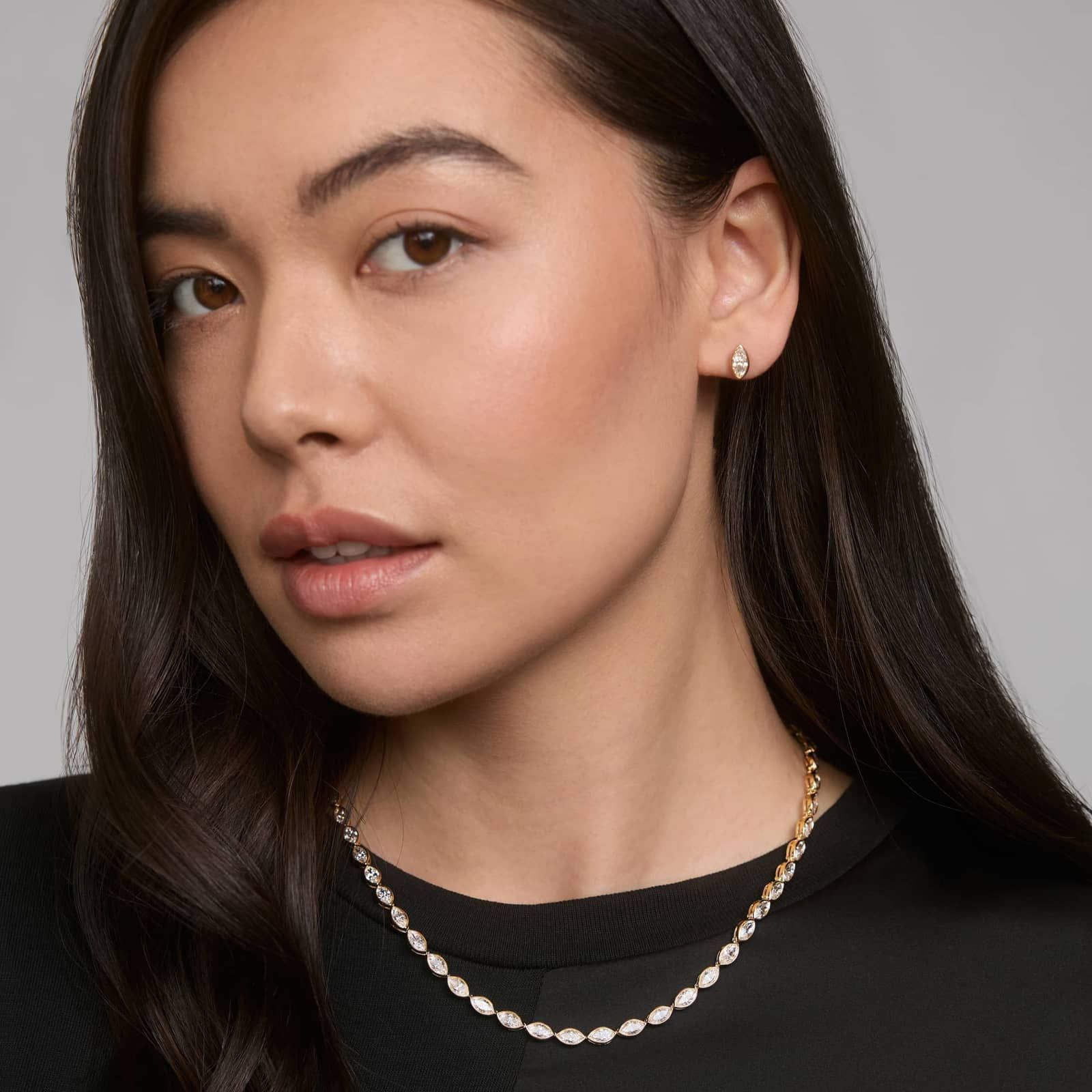 East-West Bezel Tennis Necklace With 20 CTW Marquise Cut Diamonds in 14K Yellow Gold