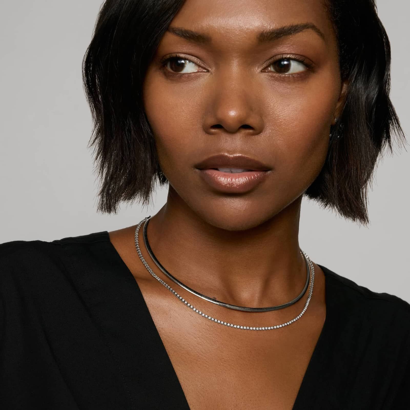 Mini Half Tennis Necklace With 2CTW Round Cut Diamonds In 14K White Gold