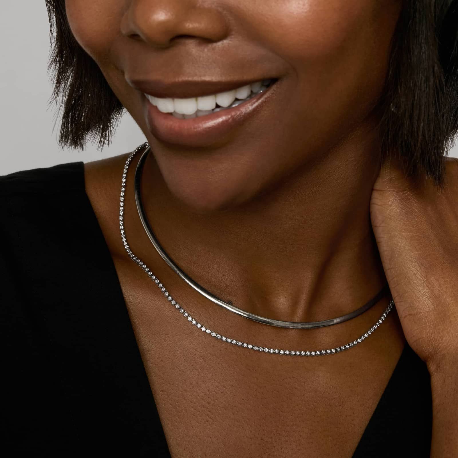 Mini Half Tennis Necklace With 2CTW Round Cut Diamonds In 14K White Gold