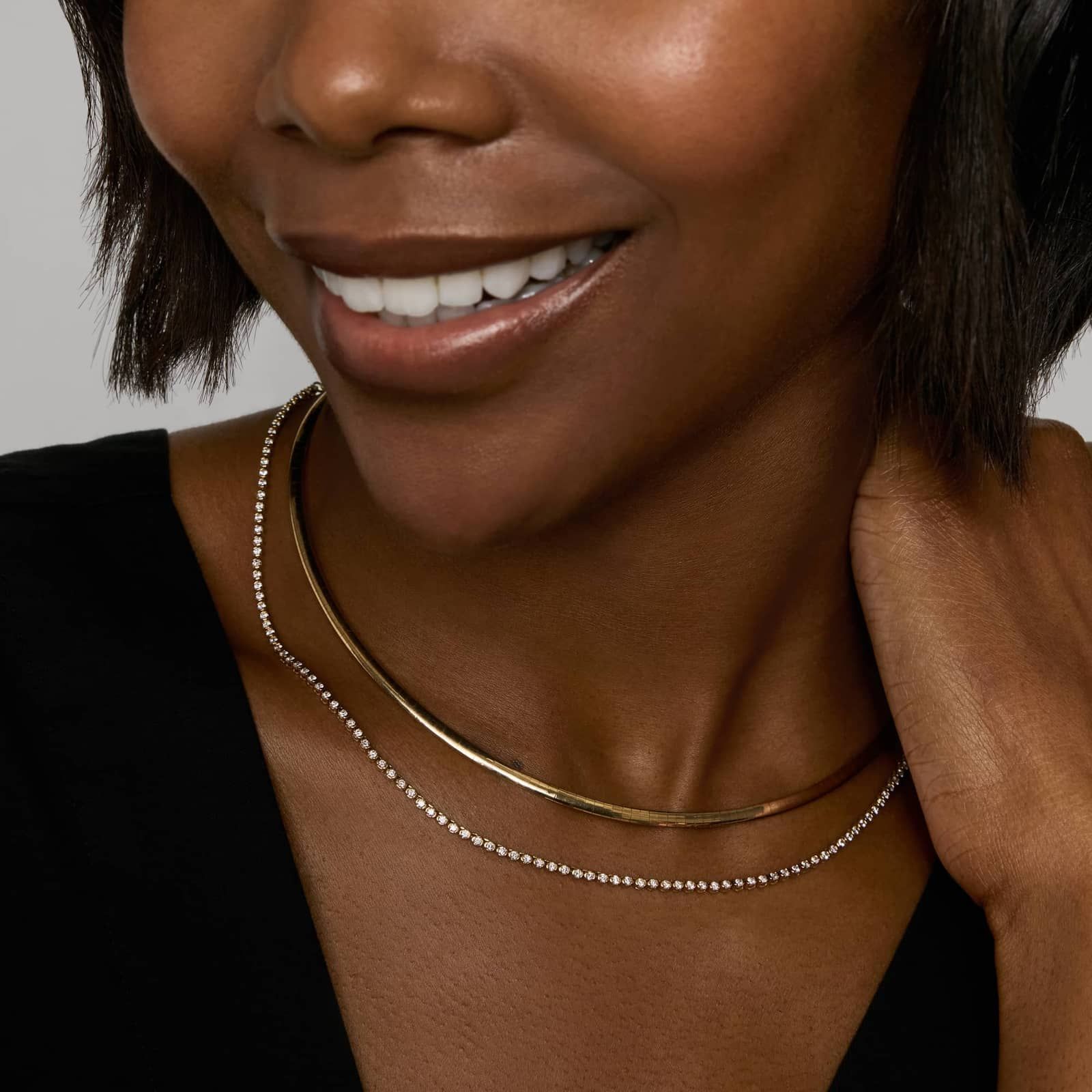 Mini Half Tennis Necklace With 2CTW Round Cut Lab-Grown Diamonds In 14K Yellow Gold