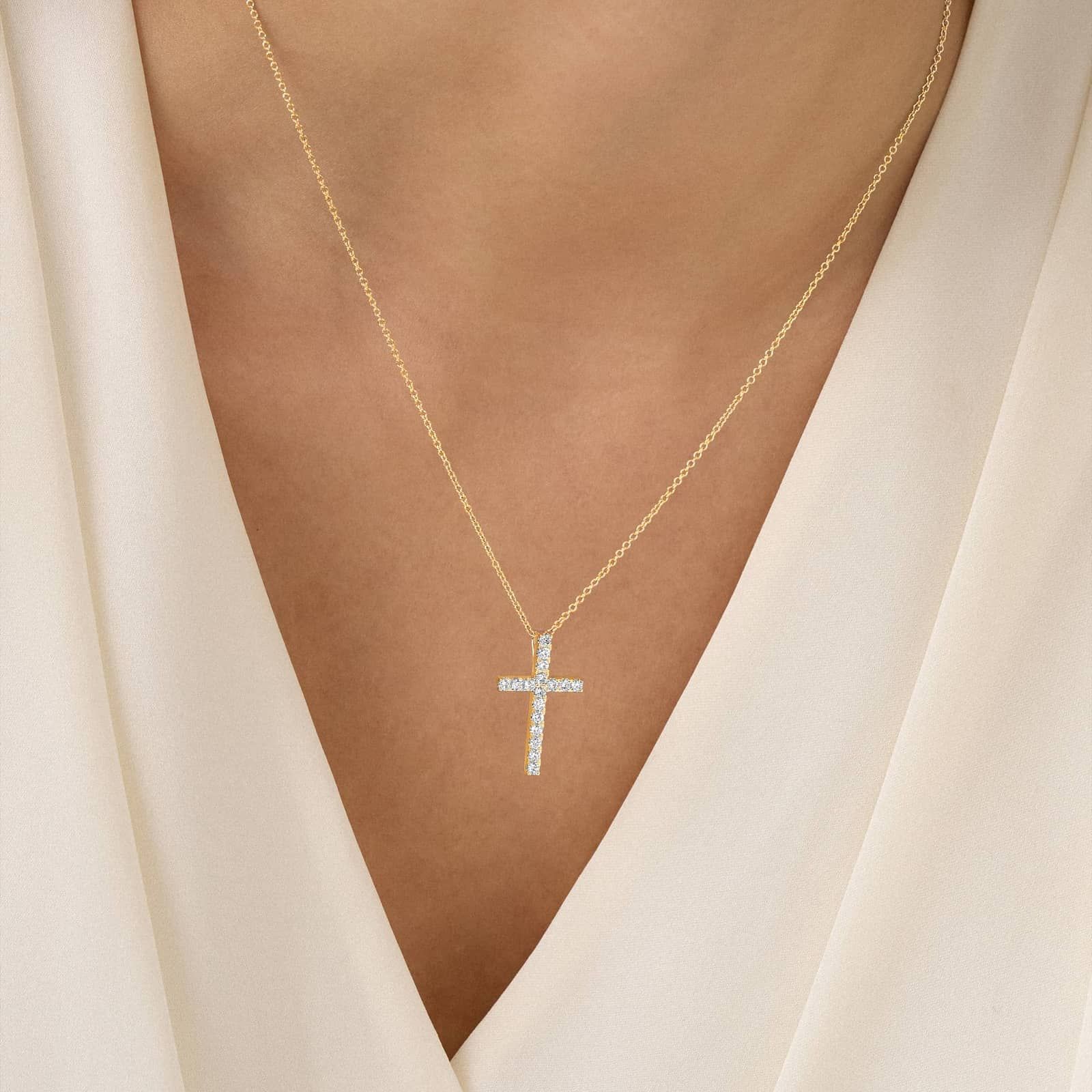 Riviera Pavé Lab-Grown Diamond Cross Necklace in 14K Yellow Gold (1/2 ct. tw.)
