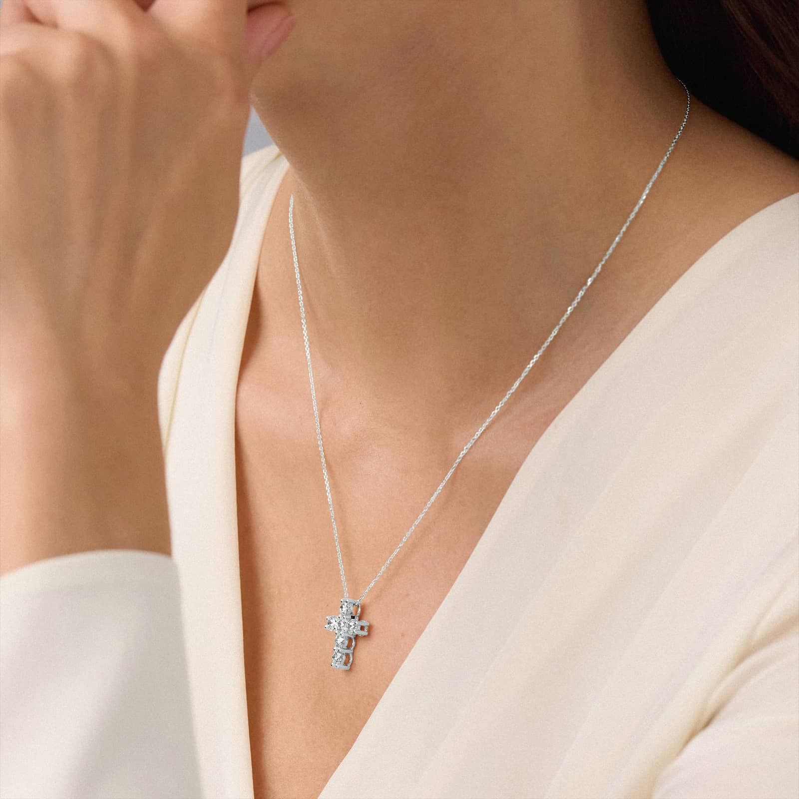 Lab-Grown Diamond Cross Necklace in 14K White Gold (1 1/2 ct. tw.)