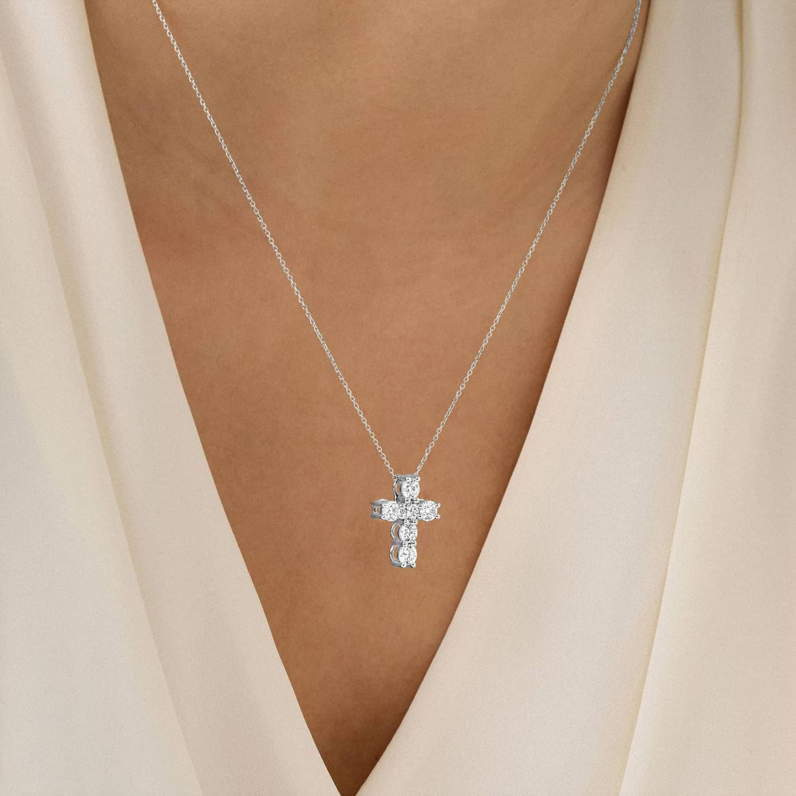 Lab-Grown Diamond Cross Necklace in 14K White Gold (1 1/2 ct. tw.)