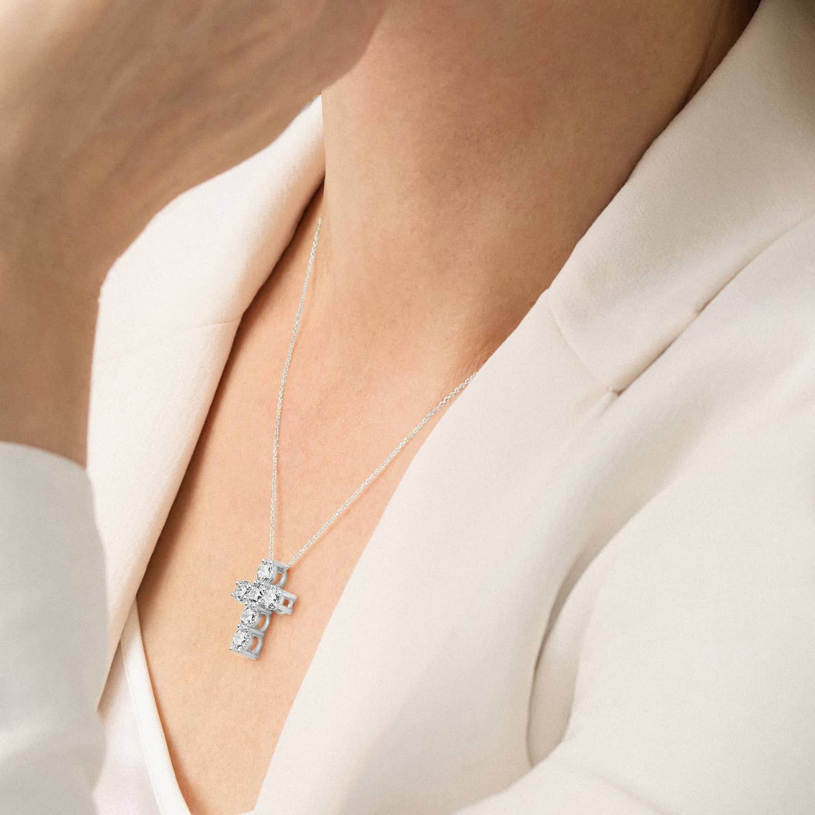 Lab-Grown Diamond Cross Necklace in 14K White Gold (3 1/2 ct. tw.)
