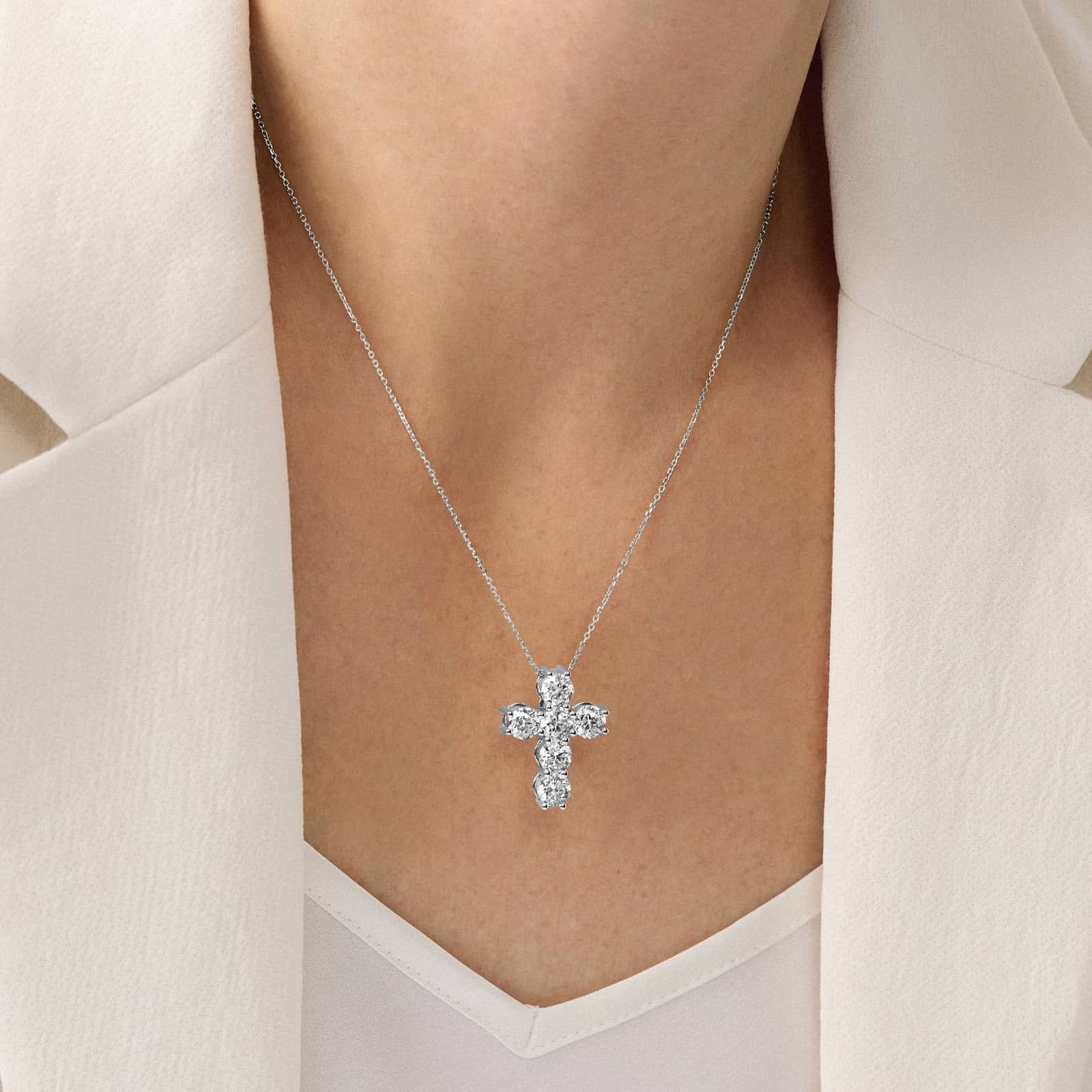 Lab-Grown Diamond Cross Necklace in 14K White Gold (3 1/2 ct. tw.)