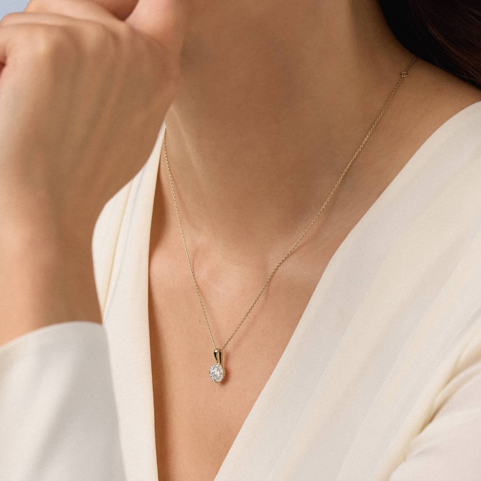 Micro Halo Lab-Grown Diamond Pendant in 14K Yellow Gold (3/4 ct. tw)