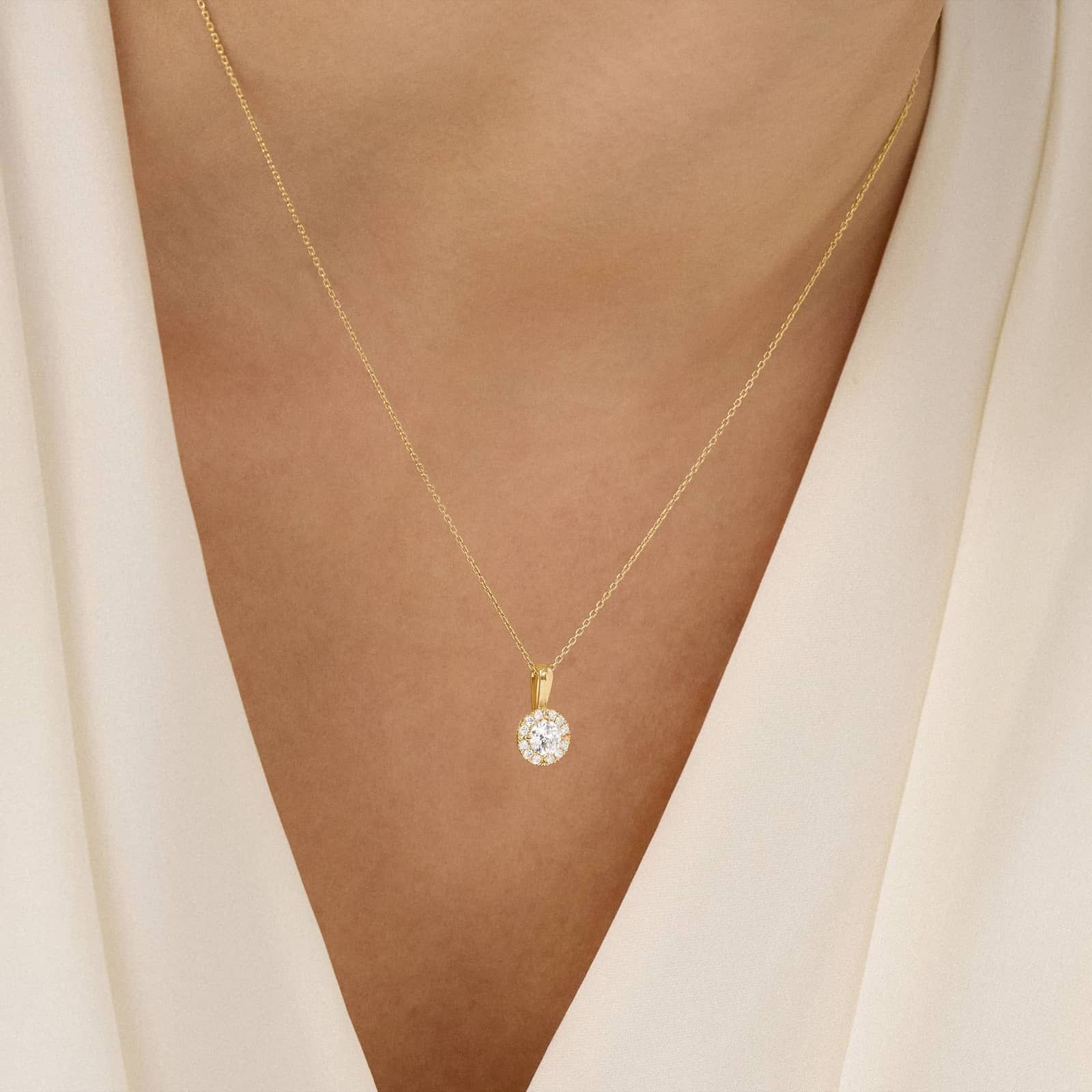 Micro Halo Lab-Grown Diamond Pendant in 14K Yellow Gold (3/4 ct. tw)