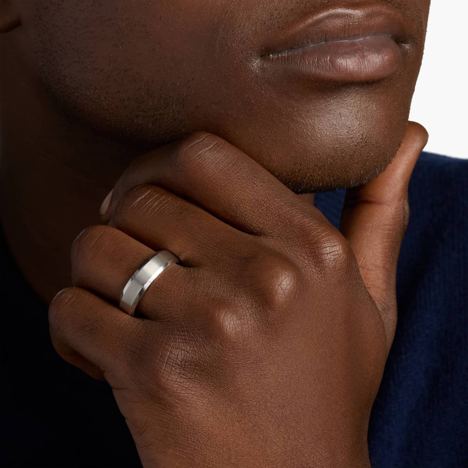 Beveled Edge Matte Wedding Ring in 14k White Gold (6mm)