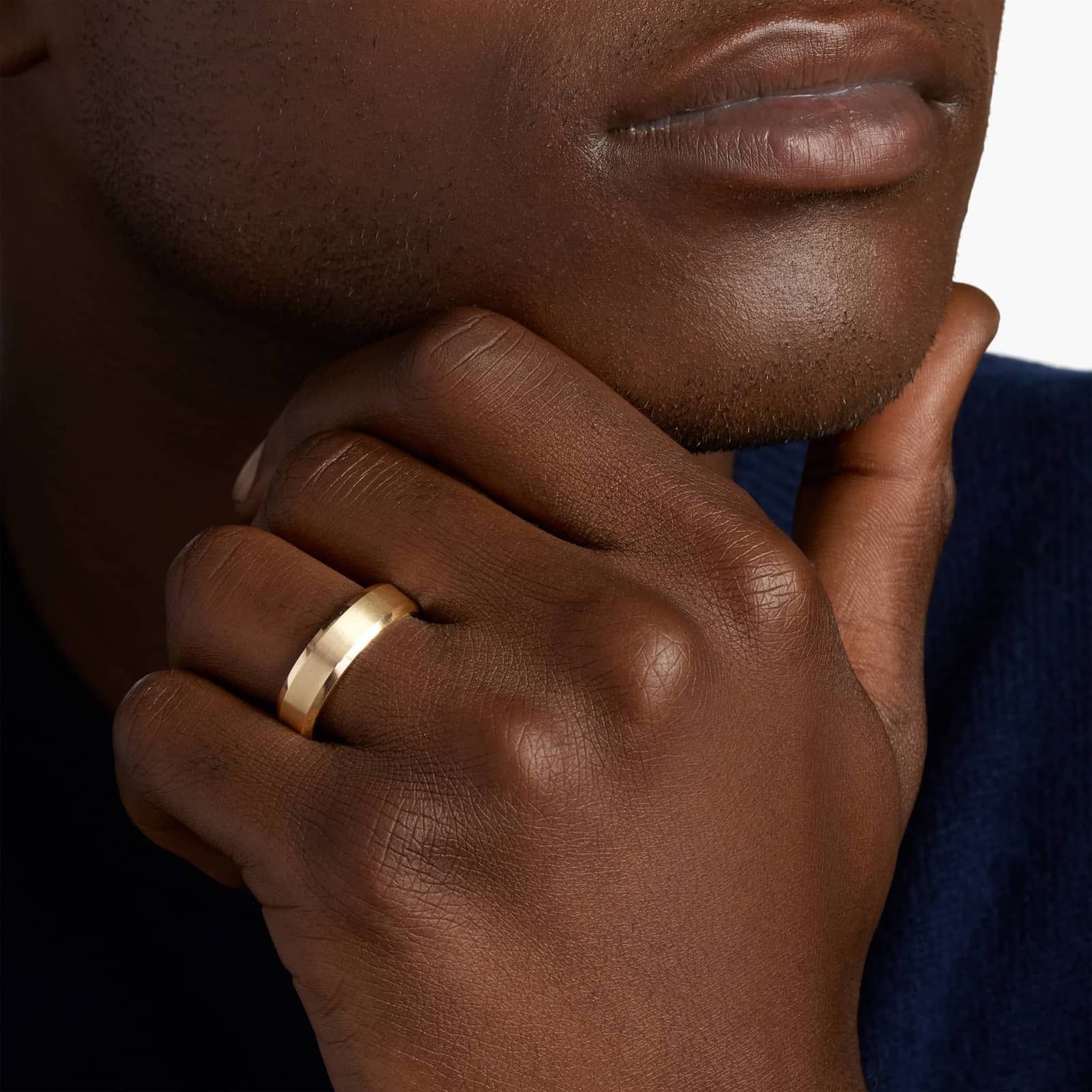 Beveled Edge Matte Wedding Ring in 14k Yellow Gold (6mm)