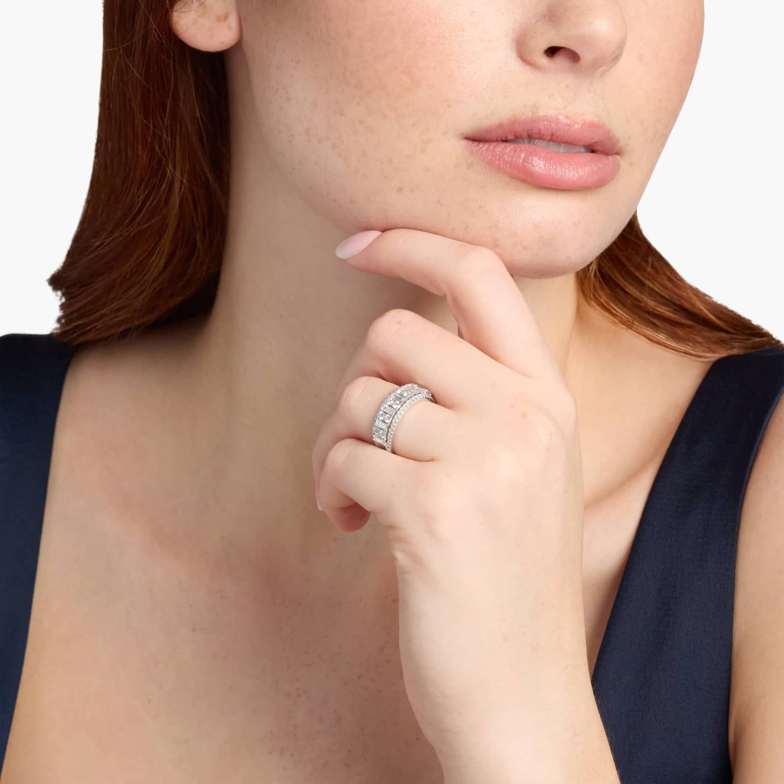 Triple Row Emerald-Cut Fashion Ring in 14k White Gold (1 3/8 ct. tw.)