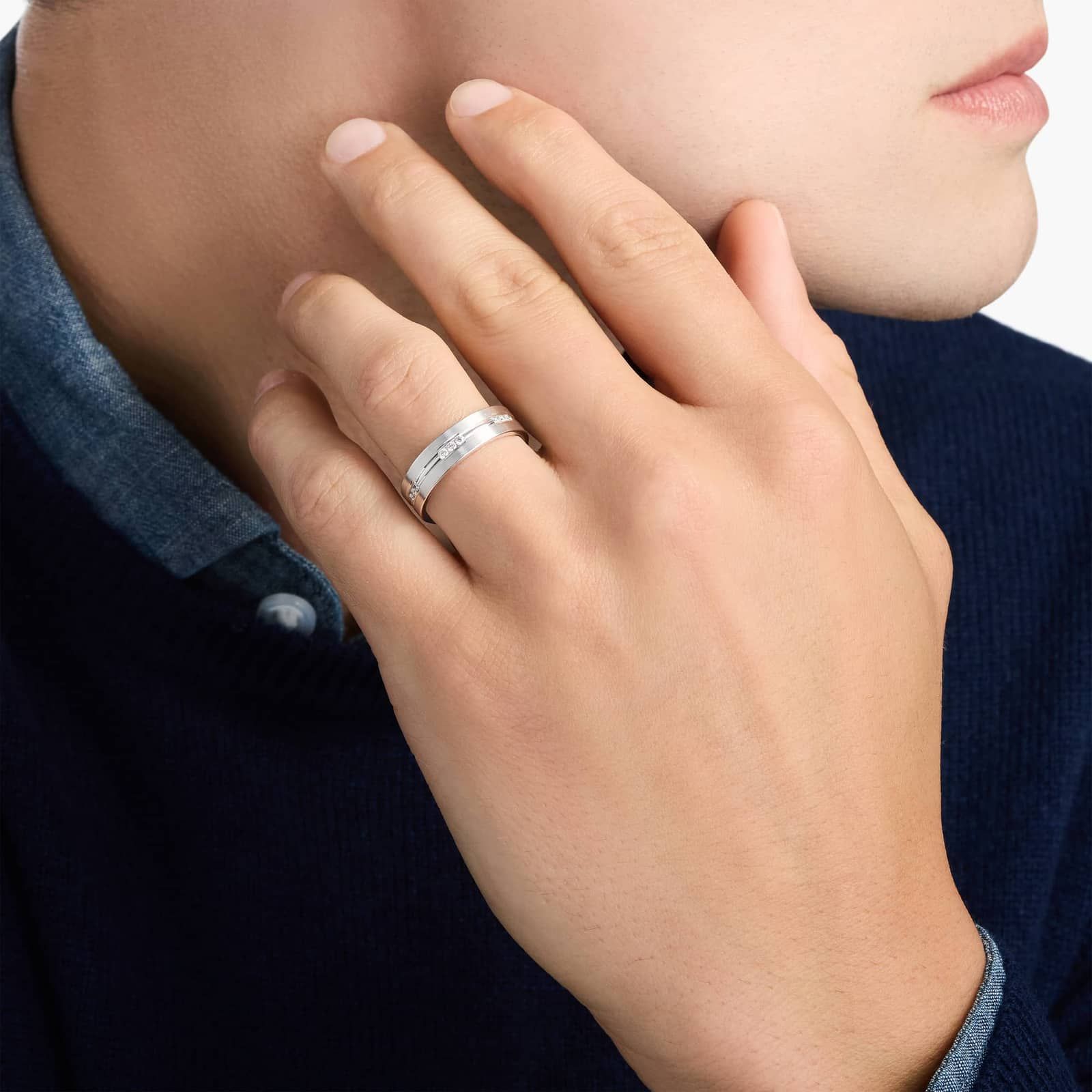 Trio Stationed Channel-Set Diamond Wedding Ring in 14k White Gold (6 mm, 1/3 ct. tw.)