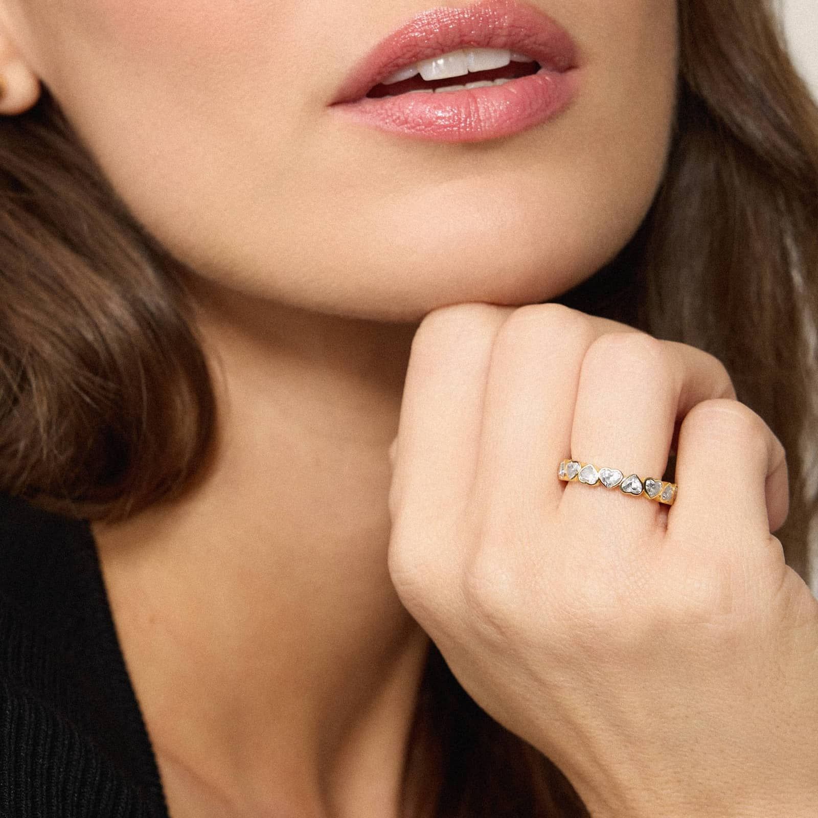 Heart Diamond Bezel Eternity Ring in 14K Yellow Gold