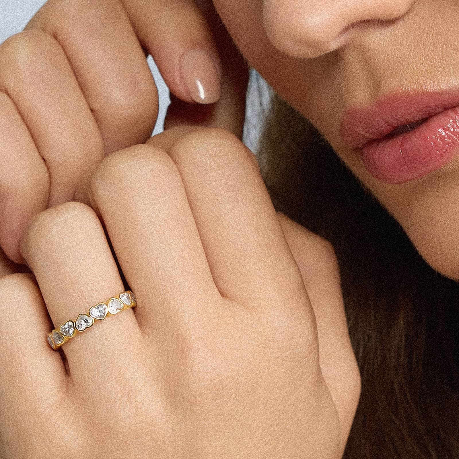 Heart Diamond Bezel Eternity Ring in 14K Yellow Gold