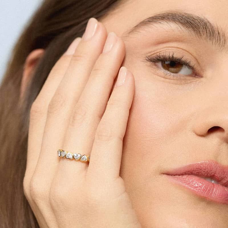 Heart Lab-Grown Diamond Bezel Eternity Ring in 14K Yellow Gold