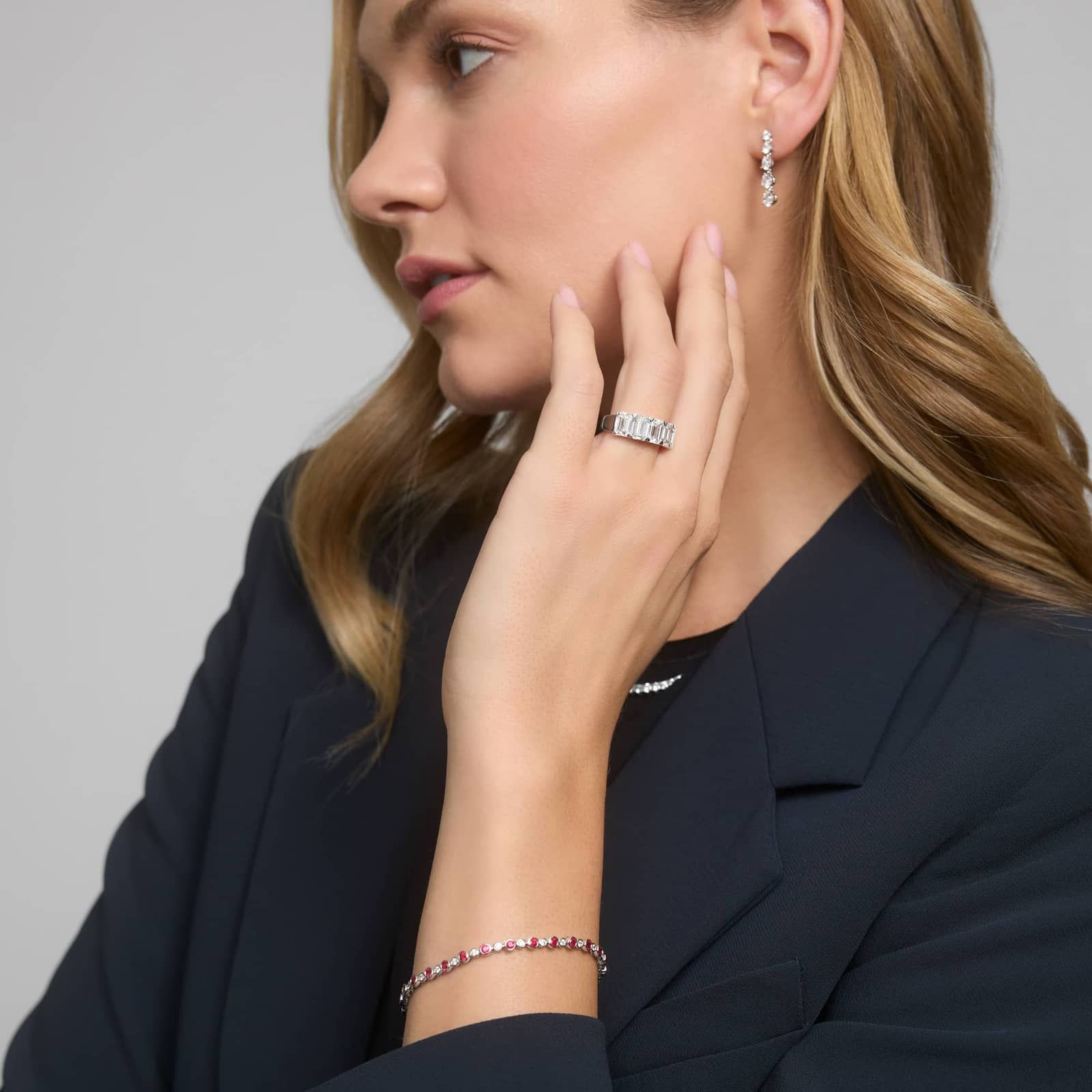 5 Stone Anniversary Ring with 3 CTW Emerald Cut Lab-Grown Diamonds in 14K White Gold