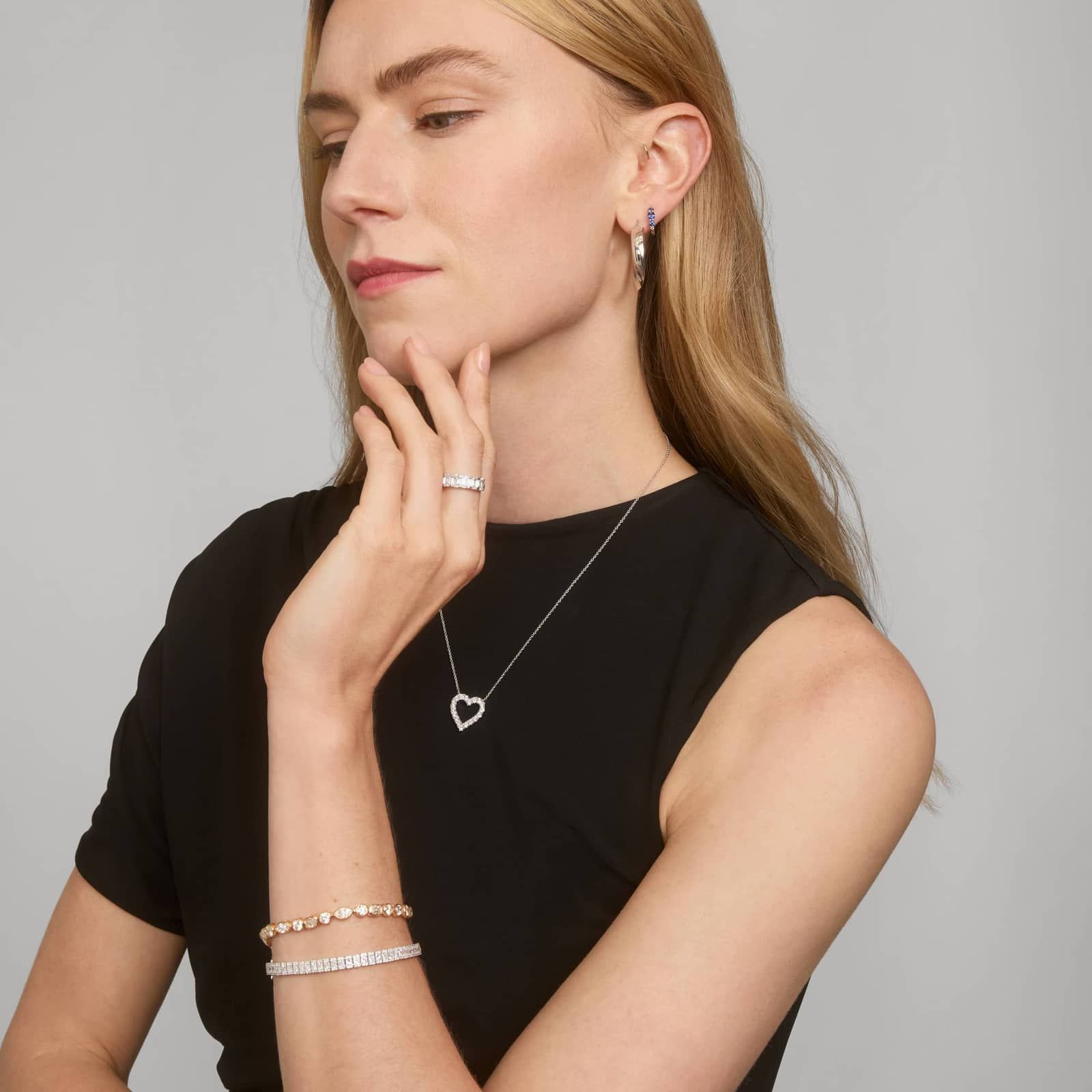 5 Stone Anniversary Ring with 4 CTW Emerald Cut Lab-Grown Diamonds in 14K White Gold