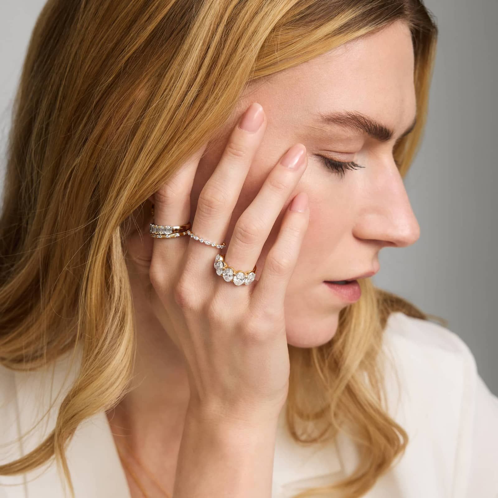 5 Stone Anniversary Ring with 1 CTW Emerald Cut Lab-Grown Diamonds in 14K Yellow Gold