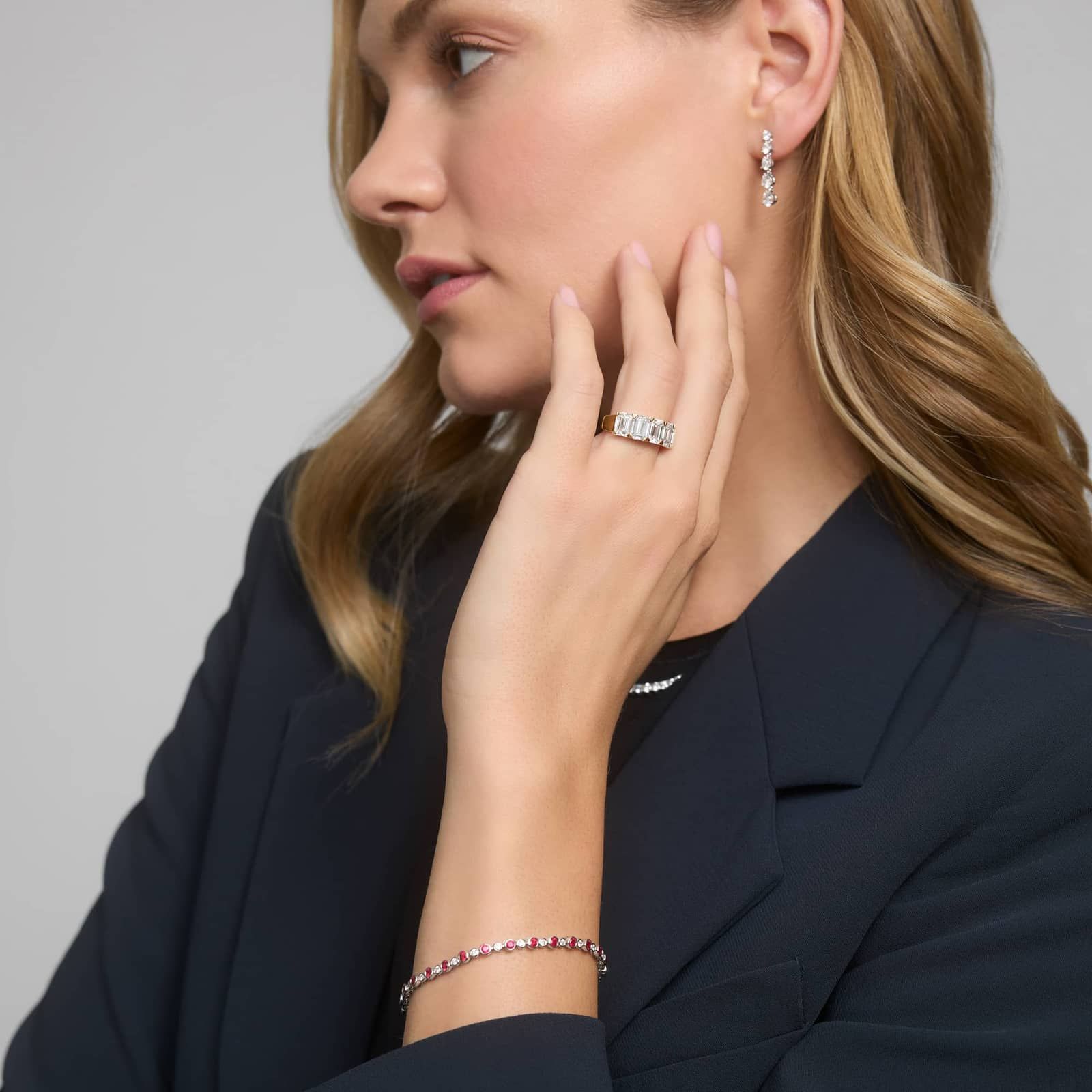 5 Stone Anniversary Ring with 3 CTW Emerald Cut Lab-Grown Diamonds in 14K Yellow Gold