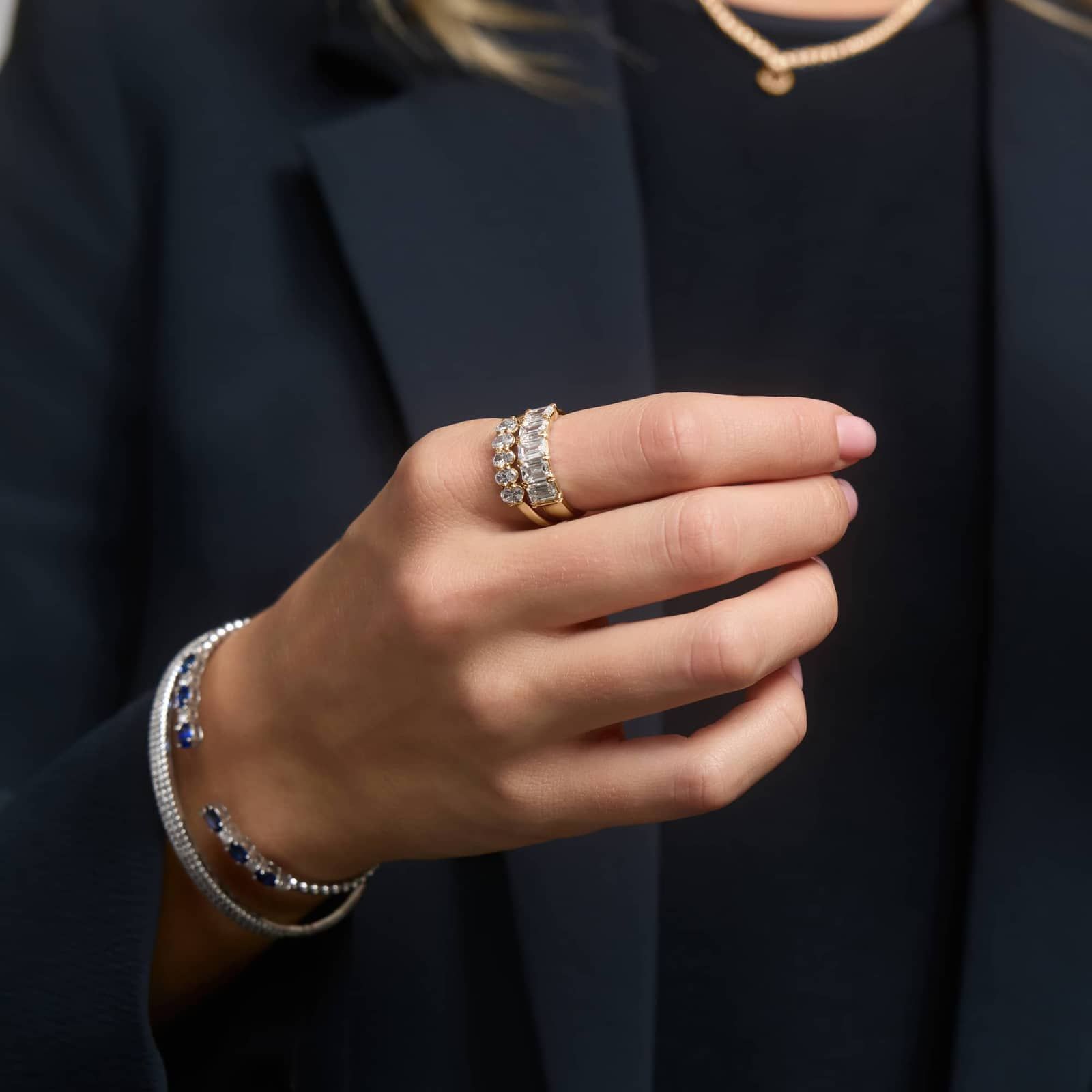 5 Stone Anniversary Ring with 3 CTW Emerald Cut Lab-Grown Diamonds in 14K Yellow Gold