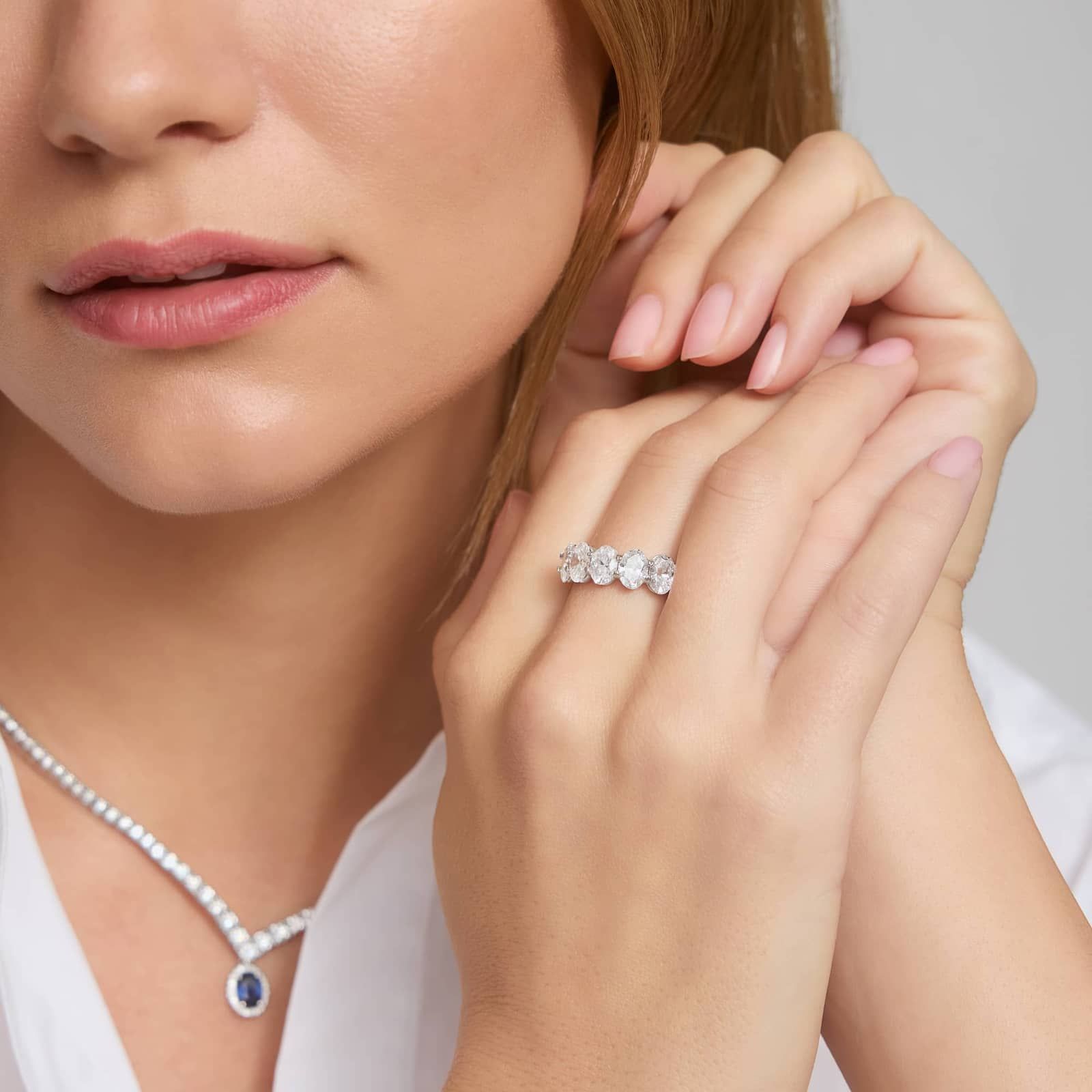 5 Stone Anniversary Ring with 3 CTW Oval Cut Lab-Grown Diamonds in 14K White Gold