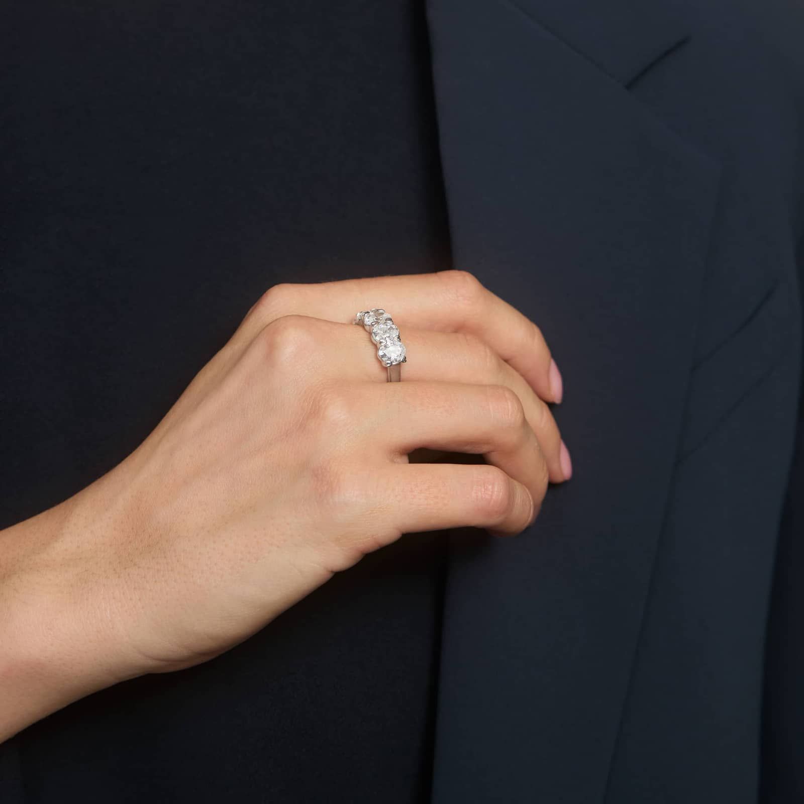 5 Stone Anniversary Ring with 4 CTW Oval Cut Lab-Grown Diamonds in 14K White Gold