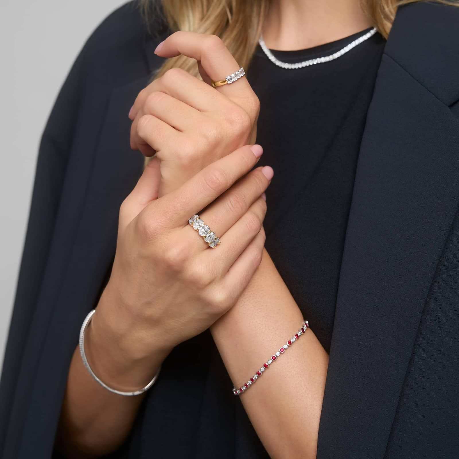 5 Stone Anniversary Ring with 4 CTW Oval Cut Lab-Grown Diamonds in 14K Yellow Gold