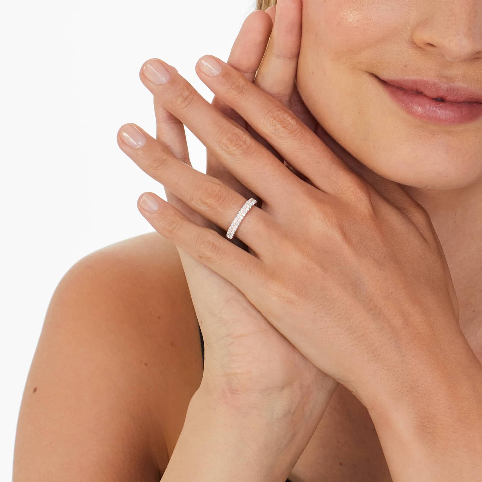 Two Row U Pavé Diamond Wedding Ring In 14K Rose Gold (2.50mm)