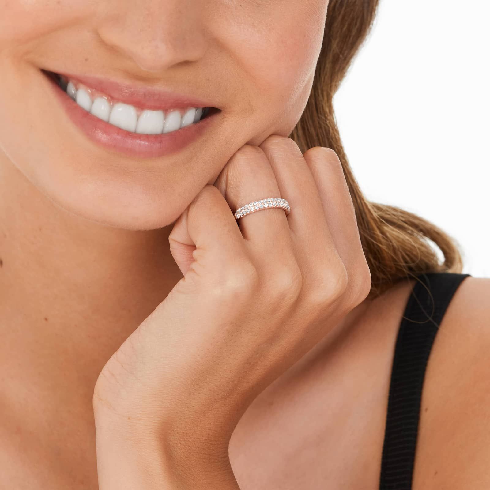 Two Row U Pavé Diamond Wedding Ring In 14K Rose Gold (2.50mm)