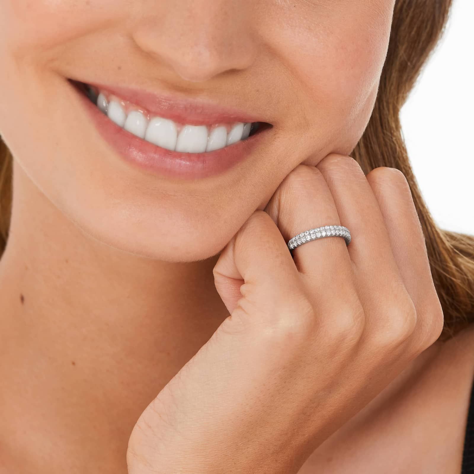 Two Row U Pavé Diamond Wedding Ring In 14K White Gold (2.50mm)