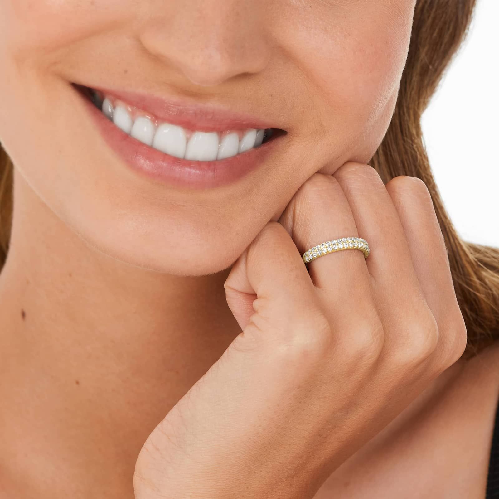 Two Row U Pavé Diamond Wedding Ring In 14K Yellow Gold (2.50mm)