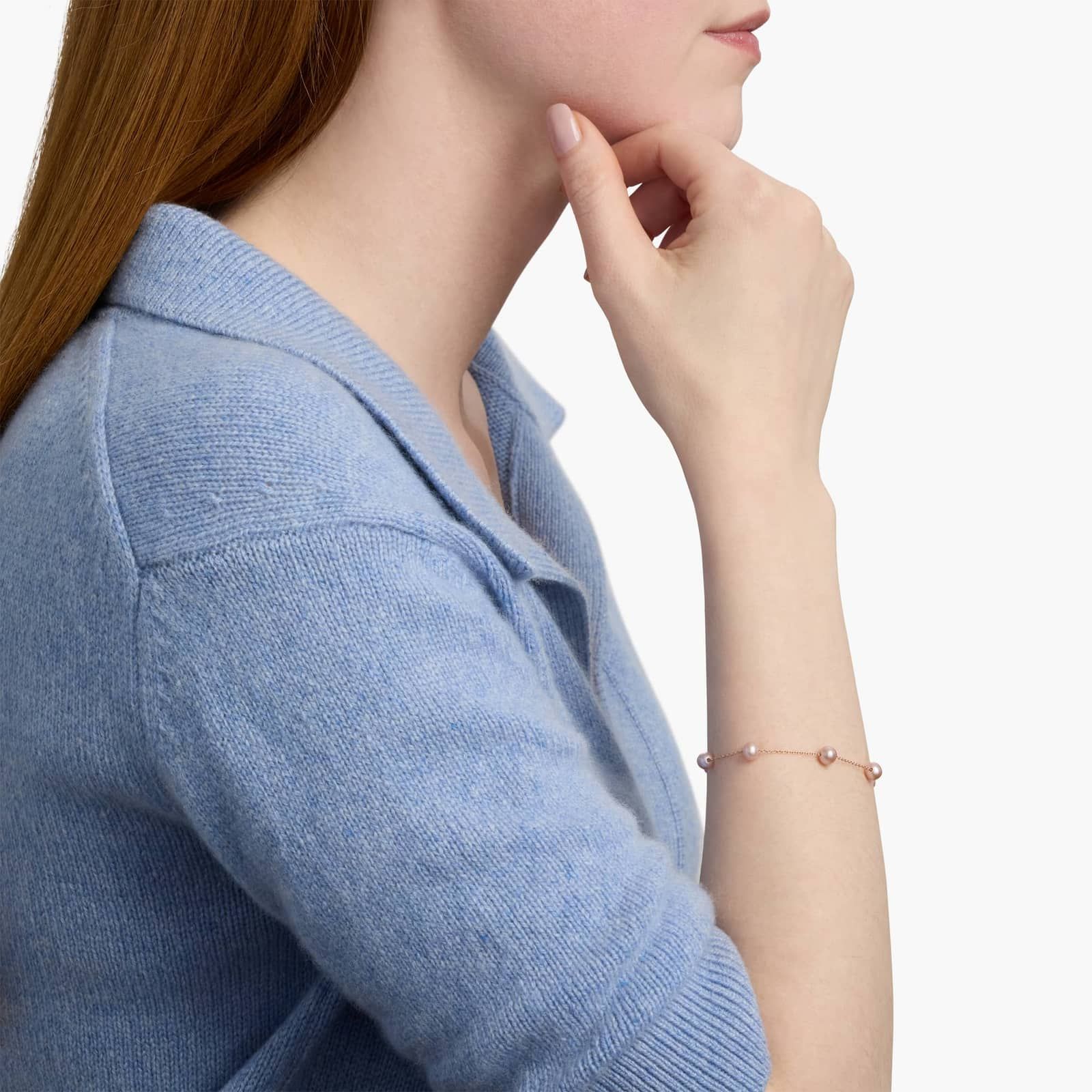 Pink Freshwater Cultured Pearl Tin Cup Stationed Bracelet in 14k Rose Gold (5.5mm)