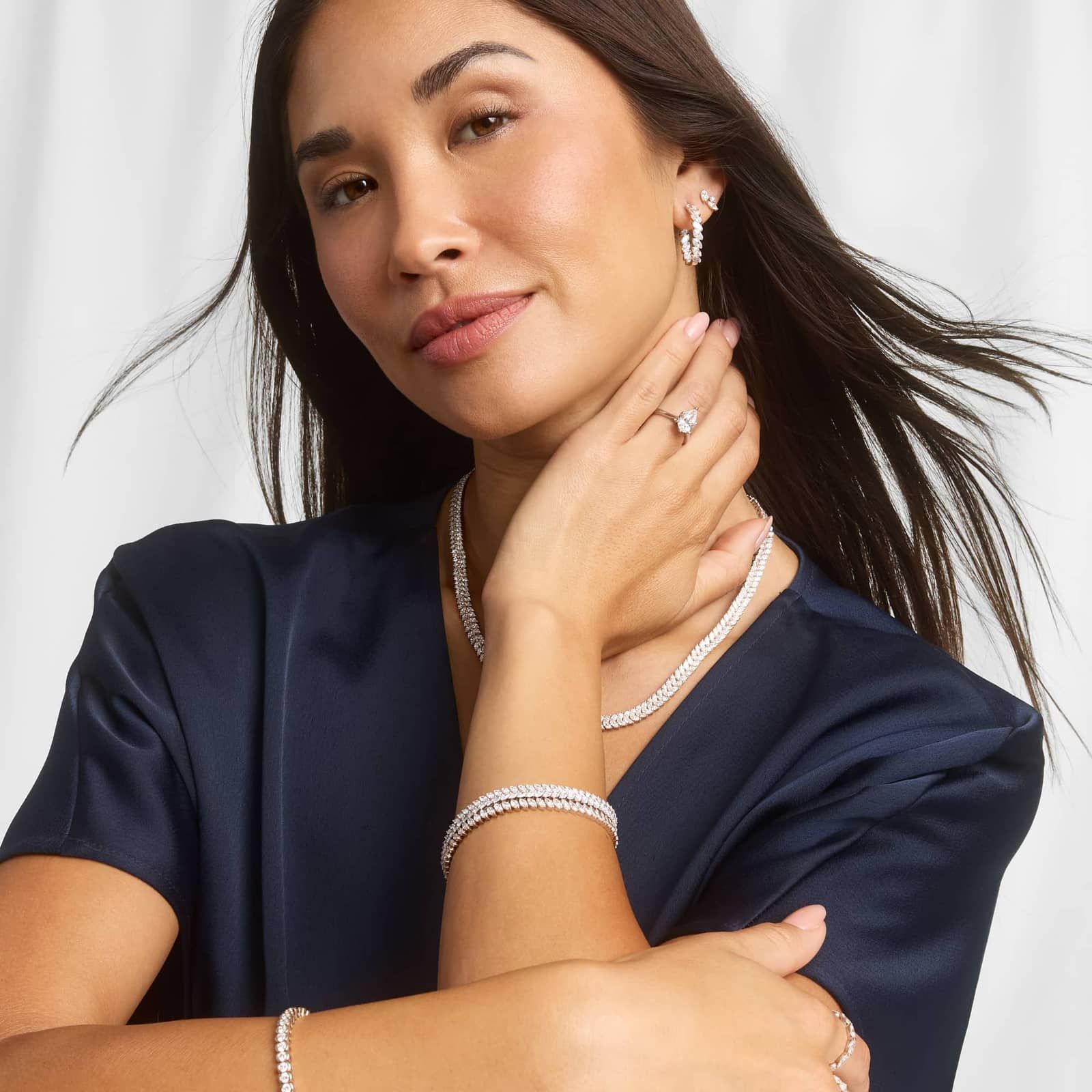 Tennis Bracelet With 6 CTW Marquise Cut Lab-Grown Diamonds In 14K White Gold