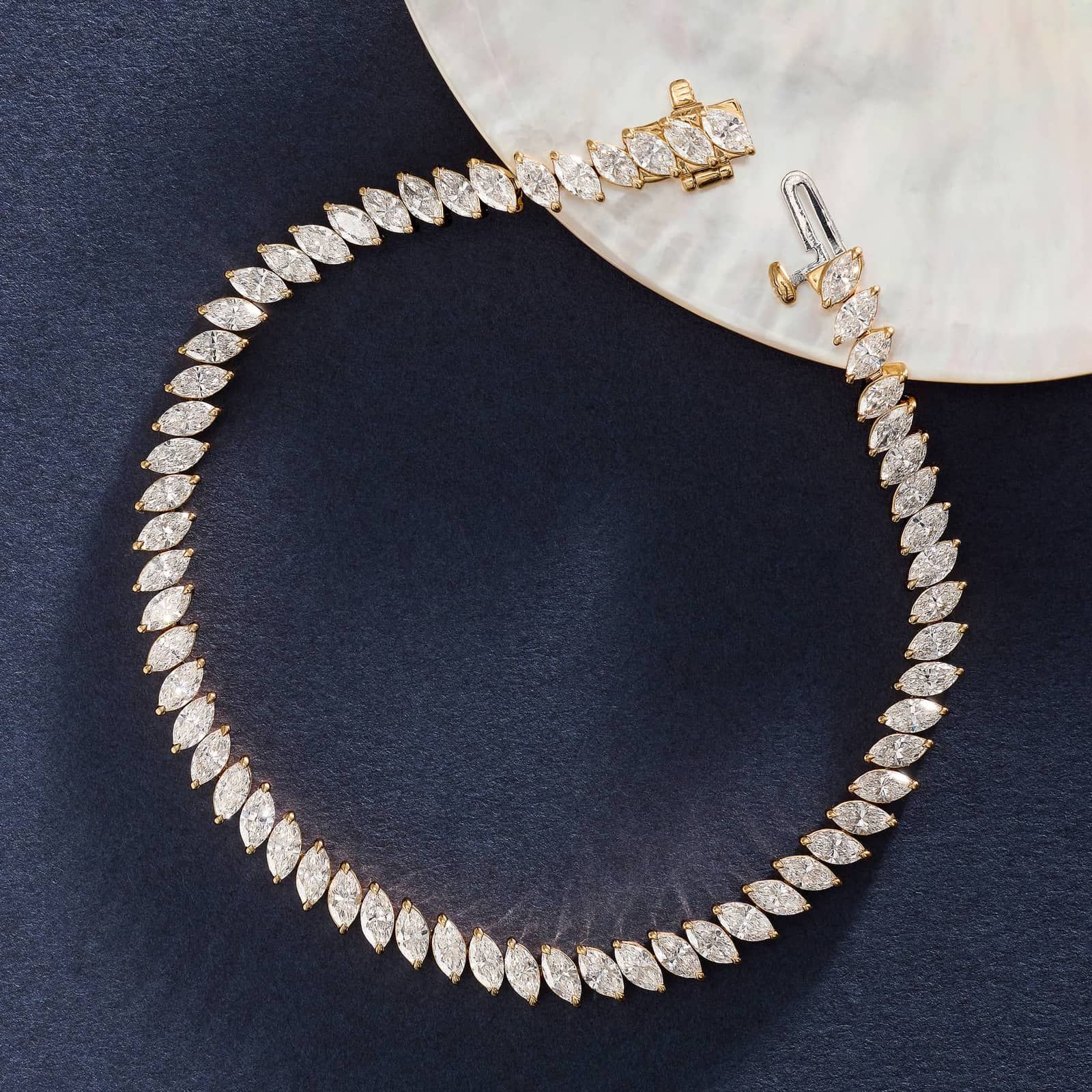 Tennis Bracelet With 6 CTW Marquise Cut Lab-Grown Diamonds In 14K Yellow Gold