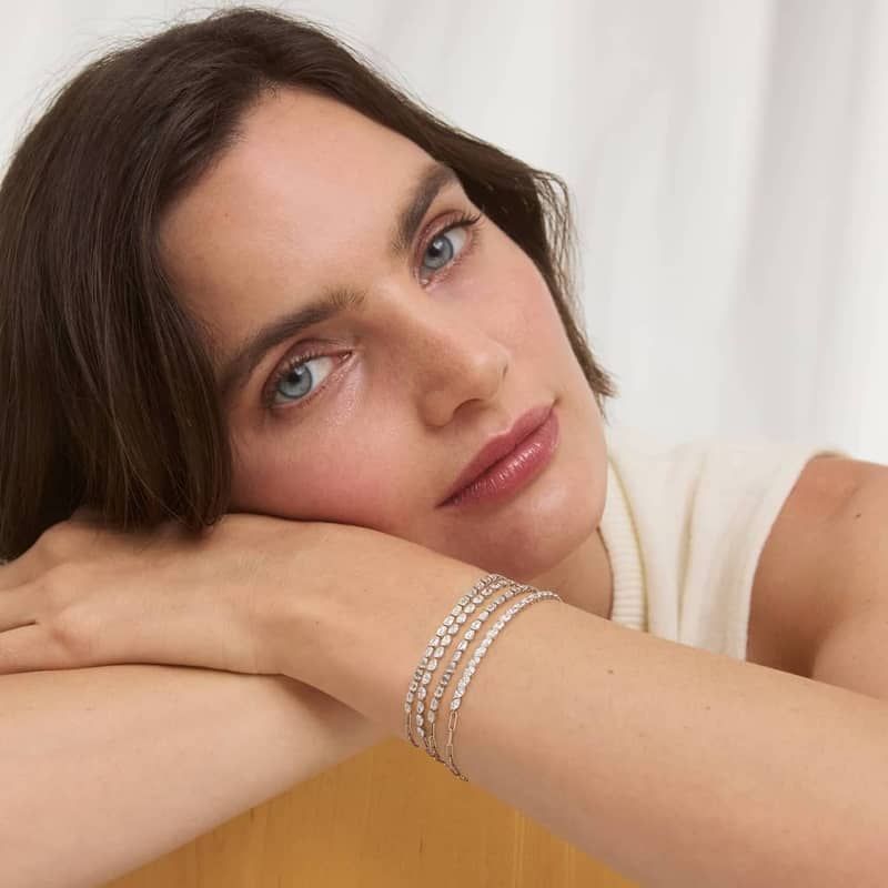 Mini Half Tennis Bracelet With 2 CTW Emerald Cut Lab-Grown Diamonds In 14K White Gold