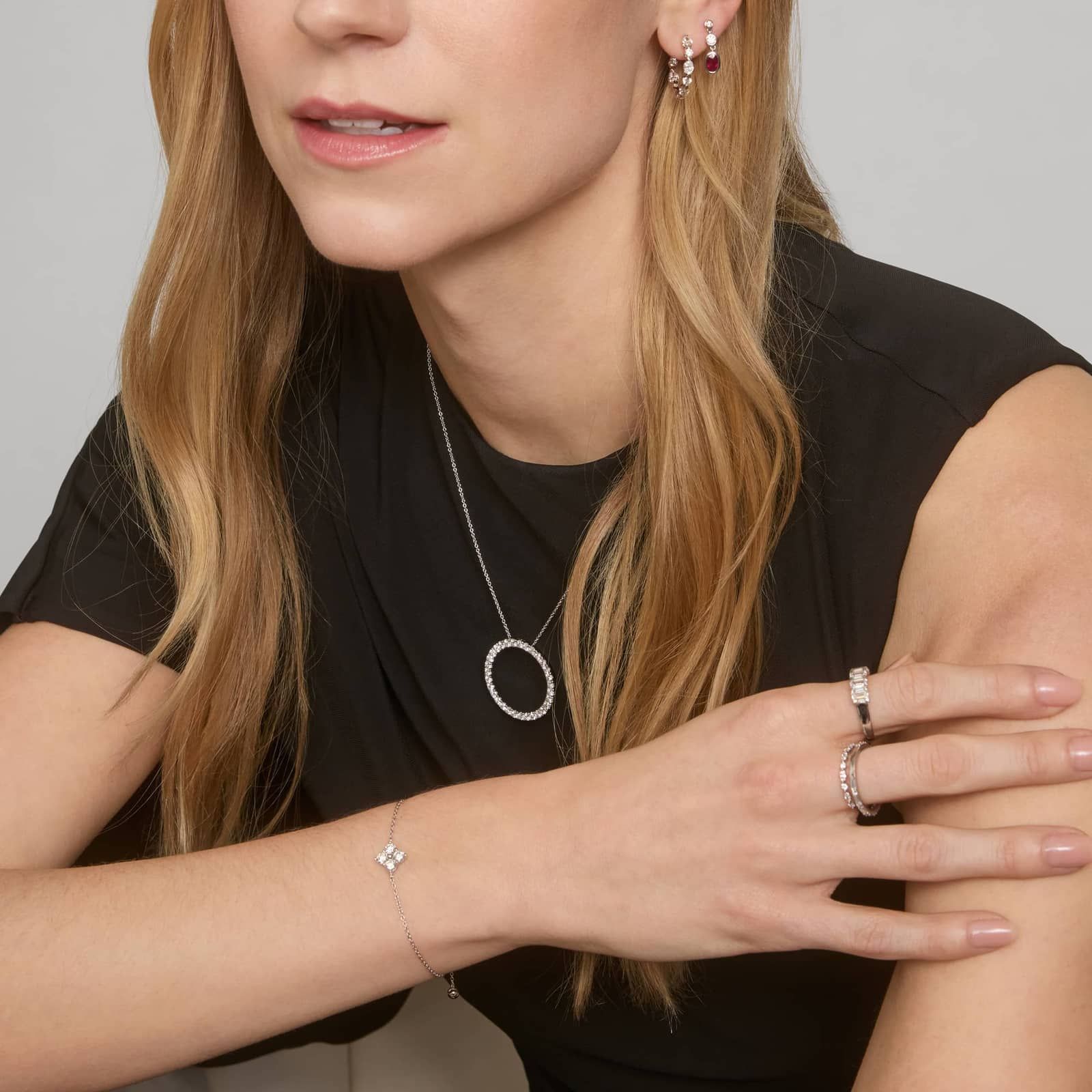 Diamond Flower Chain Bracelet with 0.75 CTW Round Cut Lab-Grown Diamonds in 14K White Gold