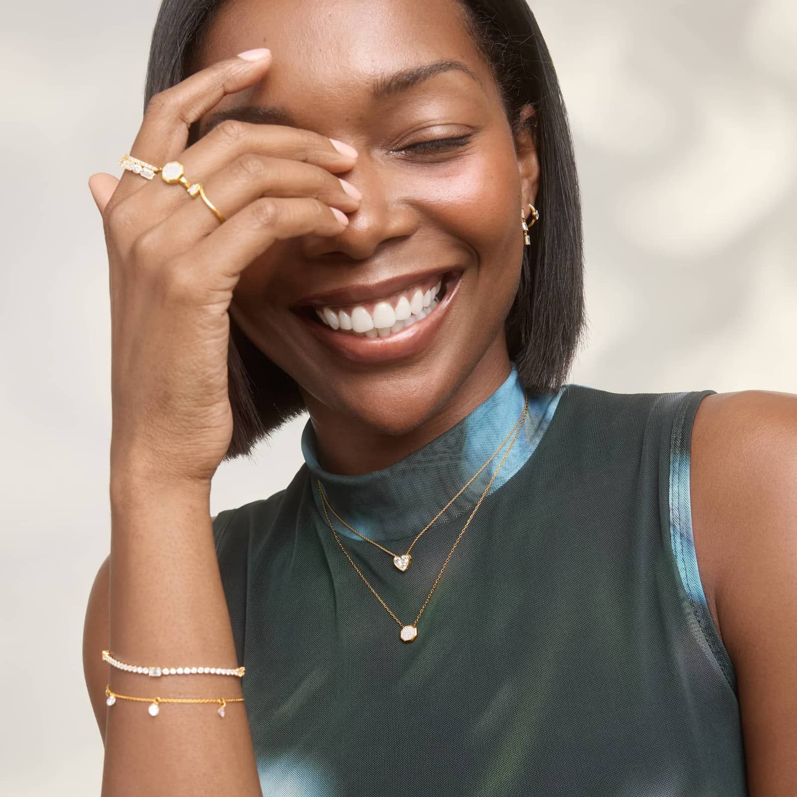 Diamond Tennis Bracelet with 3 CTW Emerald and Round Cut Lab-Grown Diamonds in 14K Yellow Gold