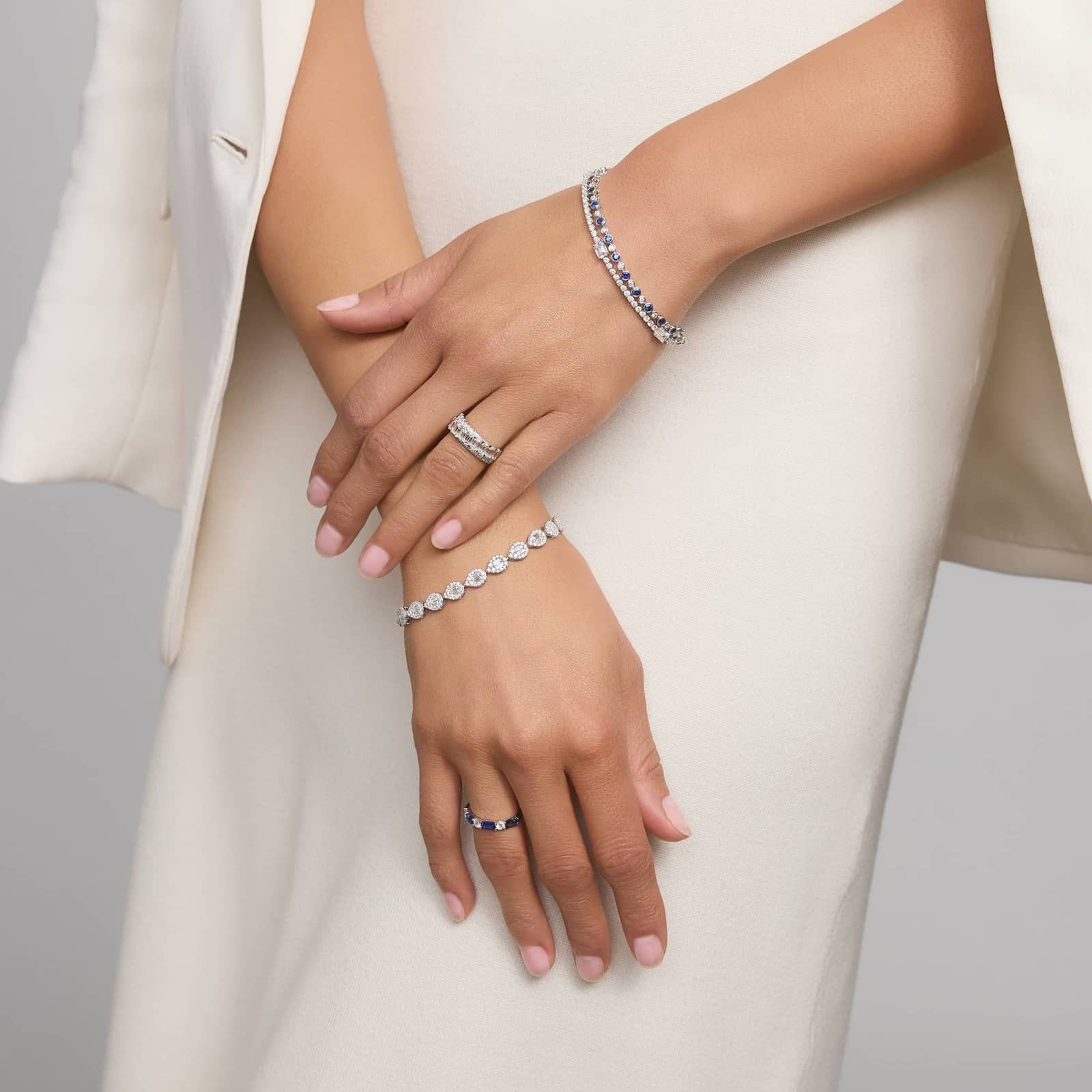 Diamond Bracelet with 4 CTW Baguette and Round Cut Lab-Grown Diamonds in 14K White Gold