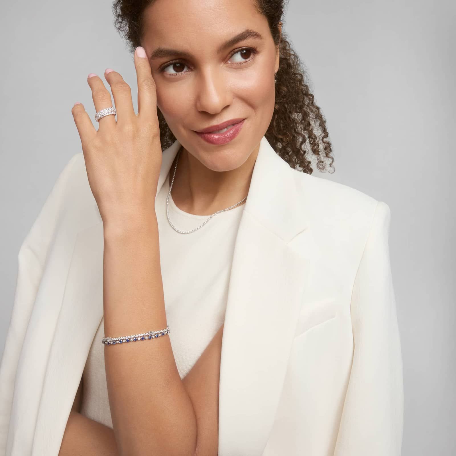 Diamond Bracelet with 4.5 CTW Emerald and Round Cut Lab-Grown Diamonds in 14K White Gold