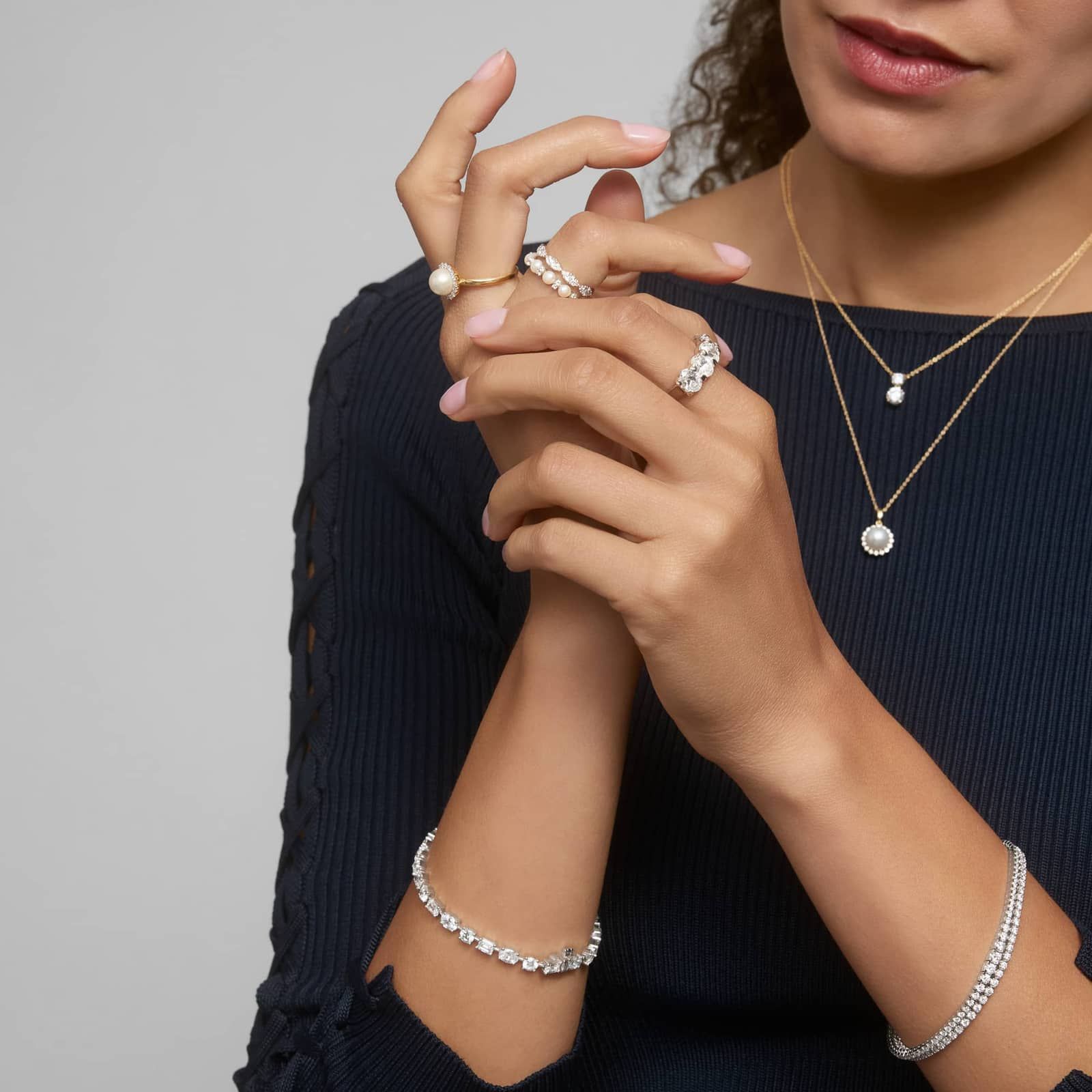 Multi-Shape Diamond Line Bracelet with 9 CTW Round, Oval, And Emerald Cut Lab-Grown Diamonds in 14K White Gold