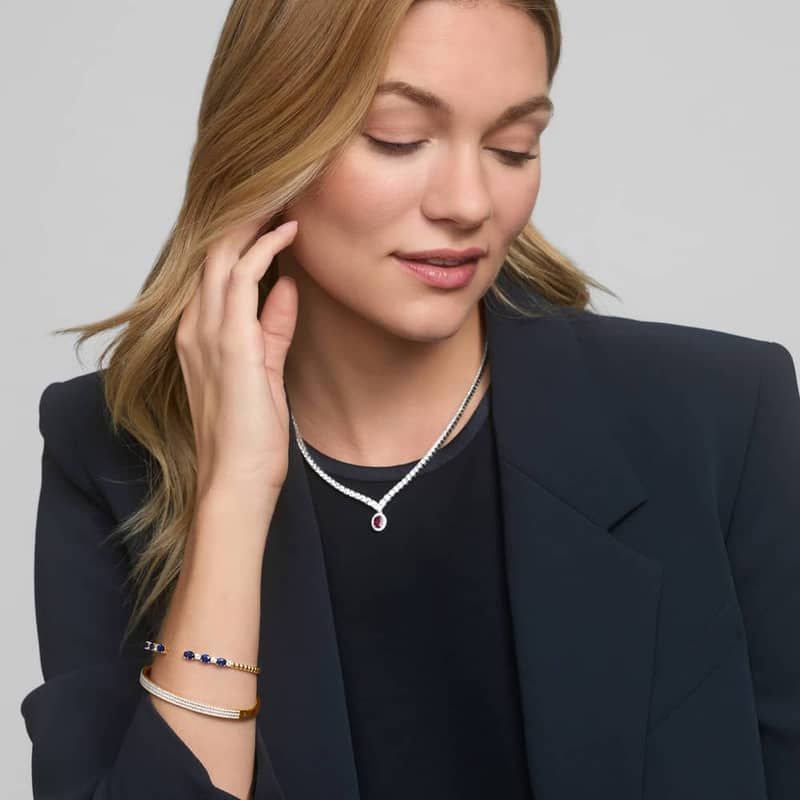 Alternating Diamond and Blue Sapphire Open Cuff Bracelet in 14K Yellow Gold